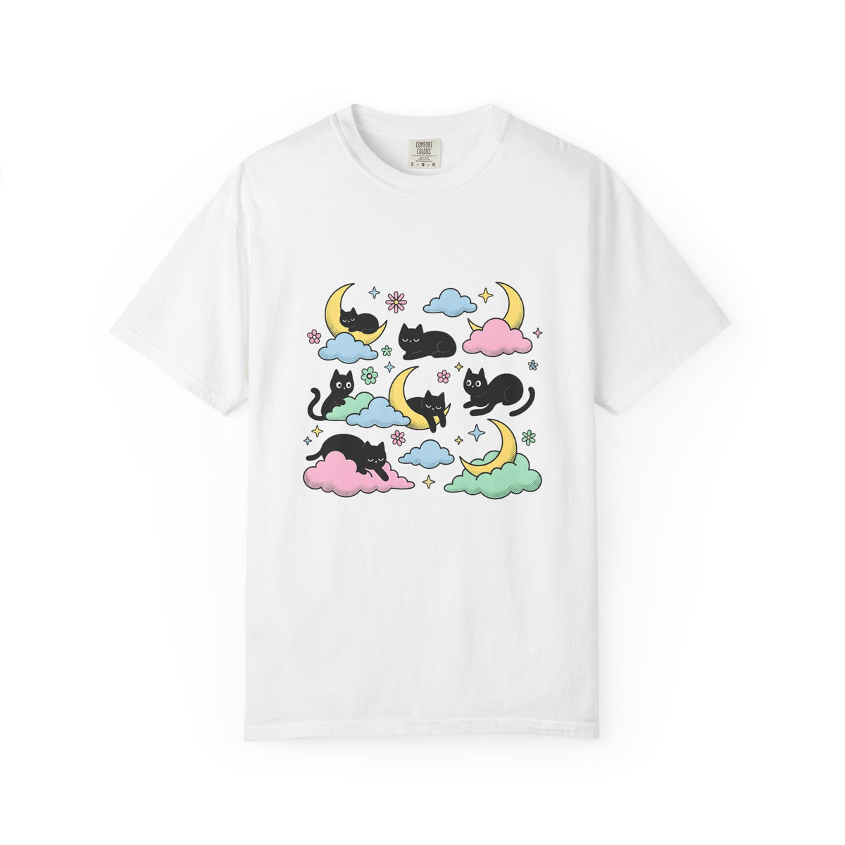 Black Cats T-Shirt Cat Celestial Gift Women Kawaii T-Shirt Kitties T-Shirt Cat Fan Astrology Graphic T-Shirt Pastel Crescent Moon T-Shirt