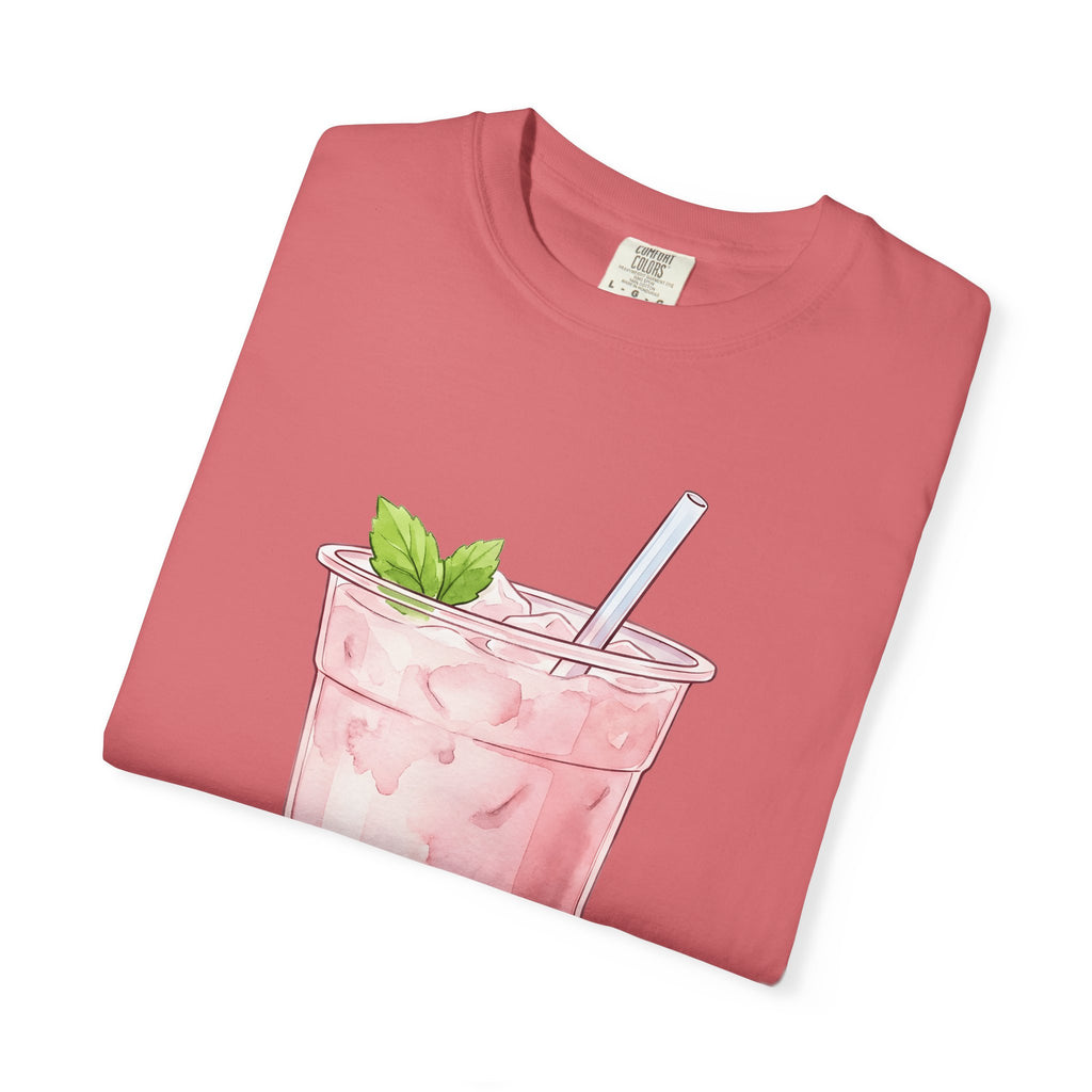 Strawberry Boba Tea T-Shirt Drinks Gastronomy Gift Women Gouache T-Shirt Boba Tea T-Shirt Beverage Fan Watercolor T-Shirt Foodie Graphic Clean Mint