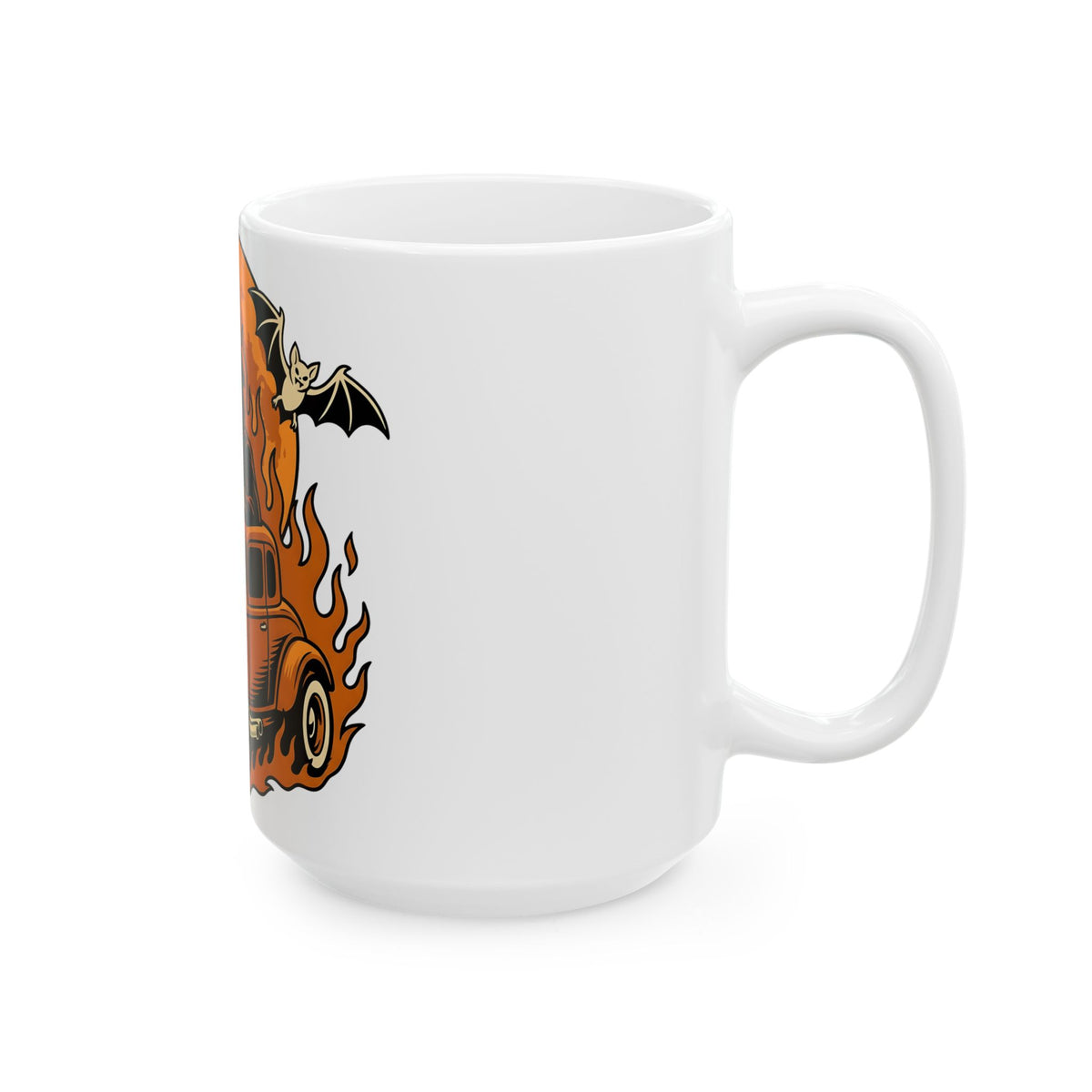 Skull Car Mug Halloween Car Gift Women Graphic Mug Hot Rod Mug Halloween Fan Typography Mug Automobile Graphic Retro Flying Bats