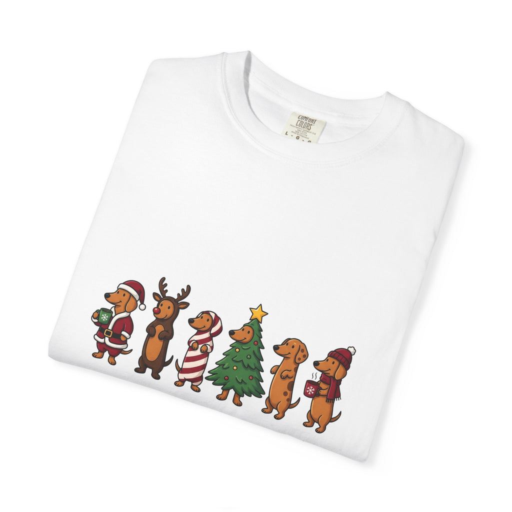 Dachshund Puppy T-Shirt Christmas Pet Gift Women Comic T-Shirt Wiener Dog T-Shirt Xmas Fan Cartoon T-Shirt Animal Graphic Sketch Festive Outfit