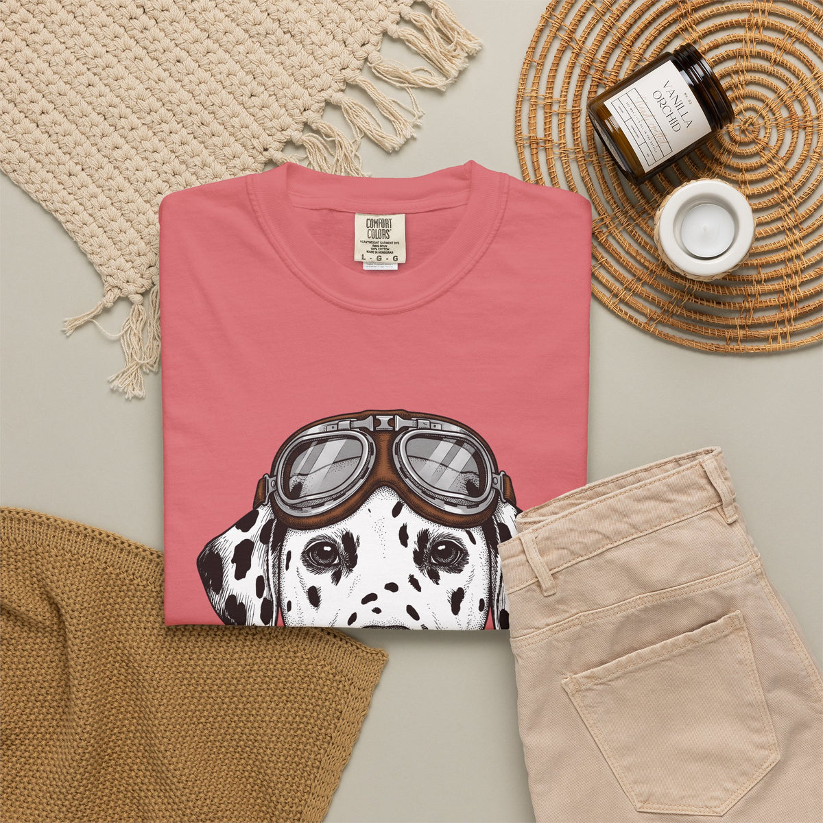 Dalmatian Puppy T-Shirt Dog Pets Gift Women Line Art T-Shirt Puppy T-Shirt Dog Fan Dalmatian T-Shirt Animal Graphic Retro Pilot Goggles T-Shirt