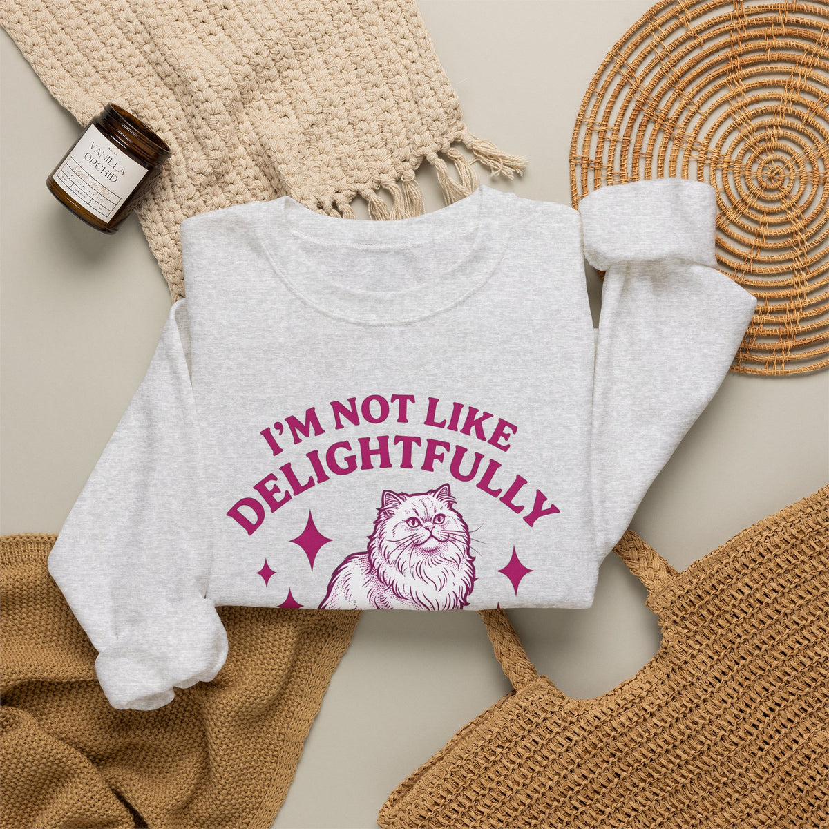 Furry Cat Sweatshirt Funny Animal Gift Women Classic Sweatshirt Kitten Sweatshirt Humor Fan Cartoon Sweatshirt Creature Graphic Doodle Throw Sweatshirt Sweatshirt