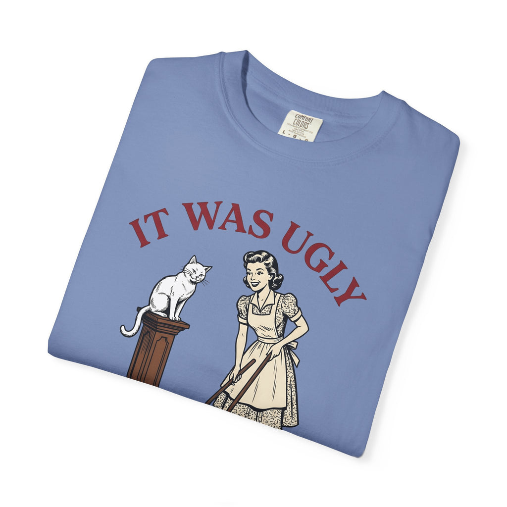 Pussycat Antique Maid T-Shirt Cat Satire Gift Women Classic T-Shirt Kitty T-Shirt Feline Fan Vintage T-Shirt Parody Graphic Line Art Broken Urn