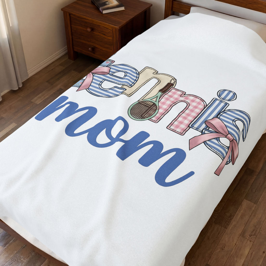 Tennis Racket Blanket Tennis Mom Sports Gift Women Cute Blanket Racquet Blanket Tennis Enthusiast Kawaii Blanket Athletic Graphic Retro Pink Bow