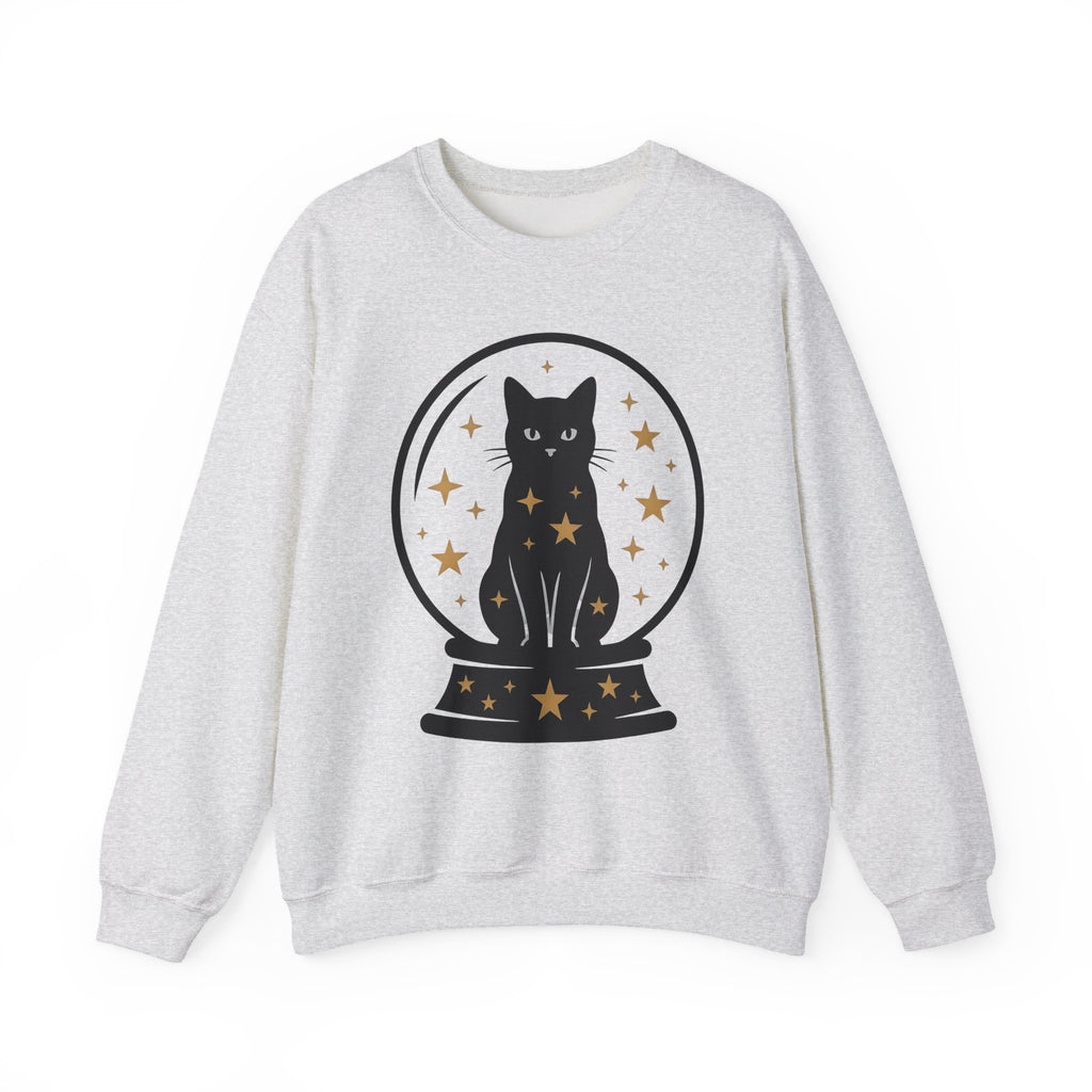 Dark Cat Orb Sweatshirt Cat Magic Gift Women Simple Sweatshirt Black Cat Ball Sweatshirt Cat Fan Feline Graphic Sweatshirt Retro Sparkles Sweatshirt