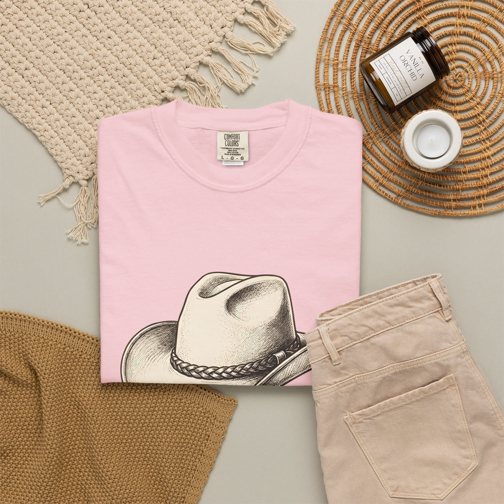 Stetson Hat Cowgirl Rodeo Gift Hand Drawn Cowboy Hat Cowgirl Fan Illustrated Rodeo Cartoon T-Shirt
