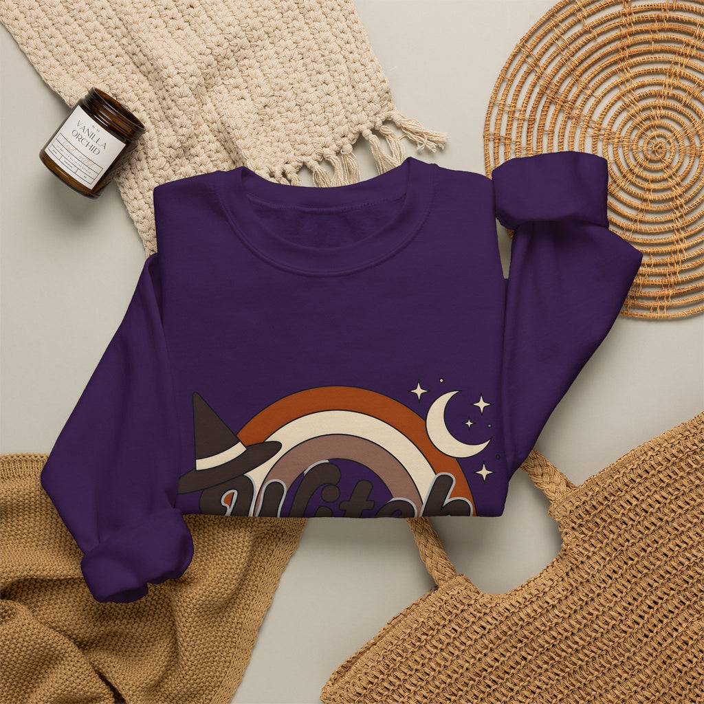 Witch Hat Rainbow Sweatshirt Halloween Supernatural Gift Women Hippie Sweatshirt Witchy Hat Sweatshirt Horror Fan Boho Sweatshirt Occult Graphic Classic