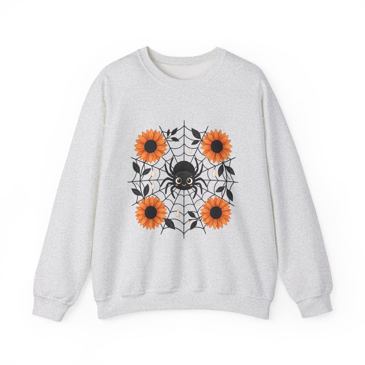 Spider Web Sunflower Sweatshirt Boho Chic Autumn Gift Women Cartoon Sweatshirt Sunflower Sweatshirt Hippie Fan Comic Sweatshirt Fall Graphic Doodle Petal