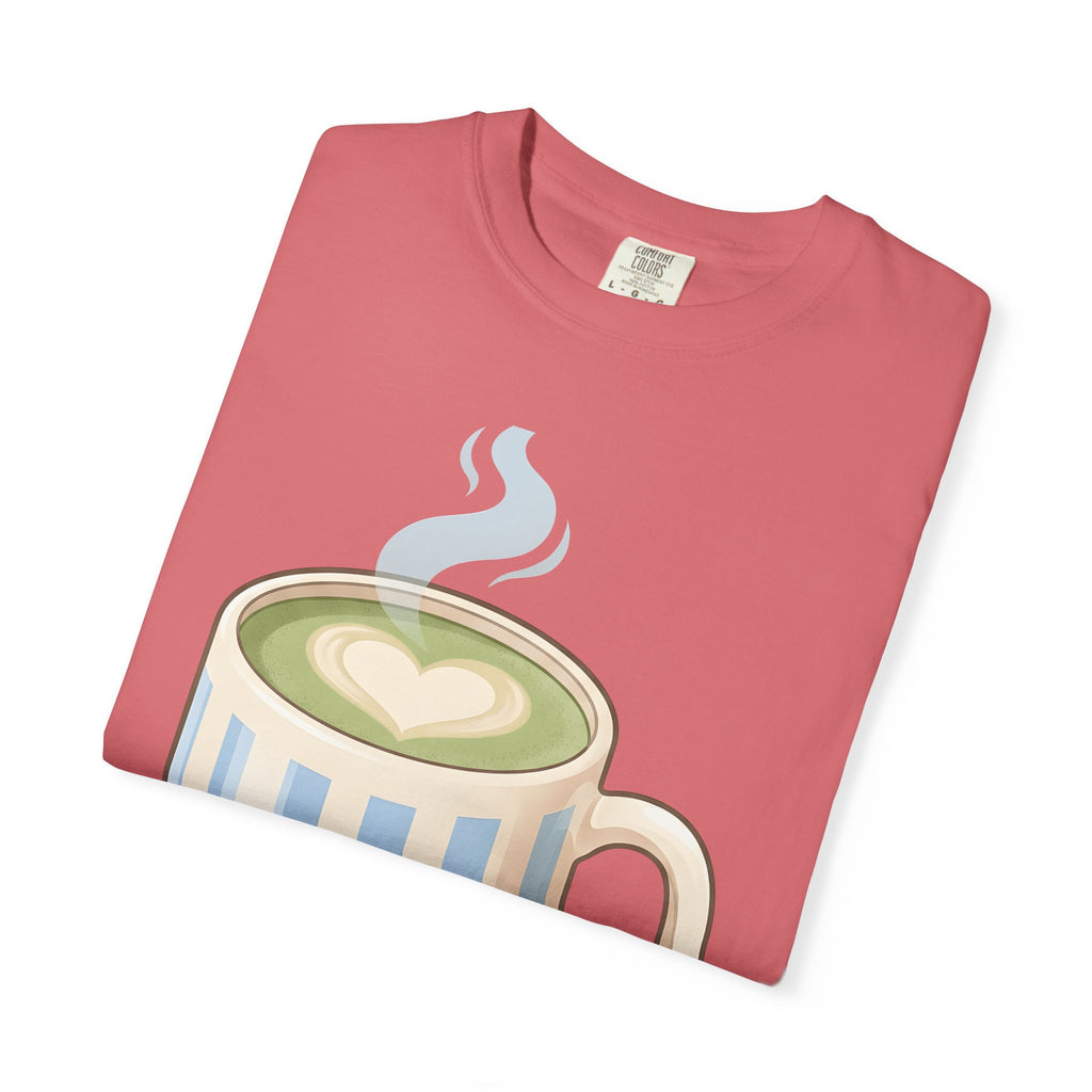 Matcha Latte T-Shirt Coffee Foodie Gift Women Kawaii T-Shirt Green Tea T-Shirt Coffee Fan Cute T-Shirt Food Graphic Minimalist Heart Steam T-Shirt