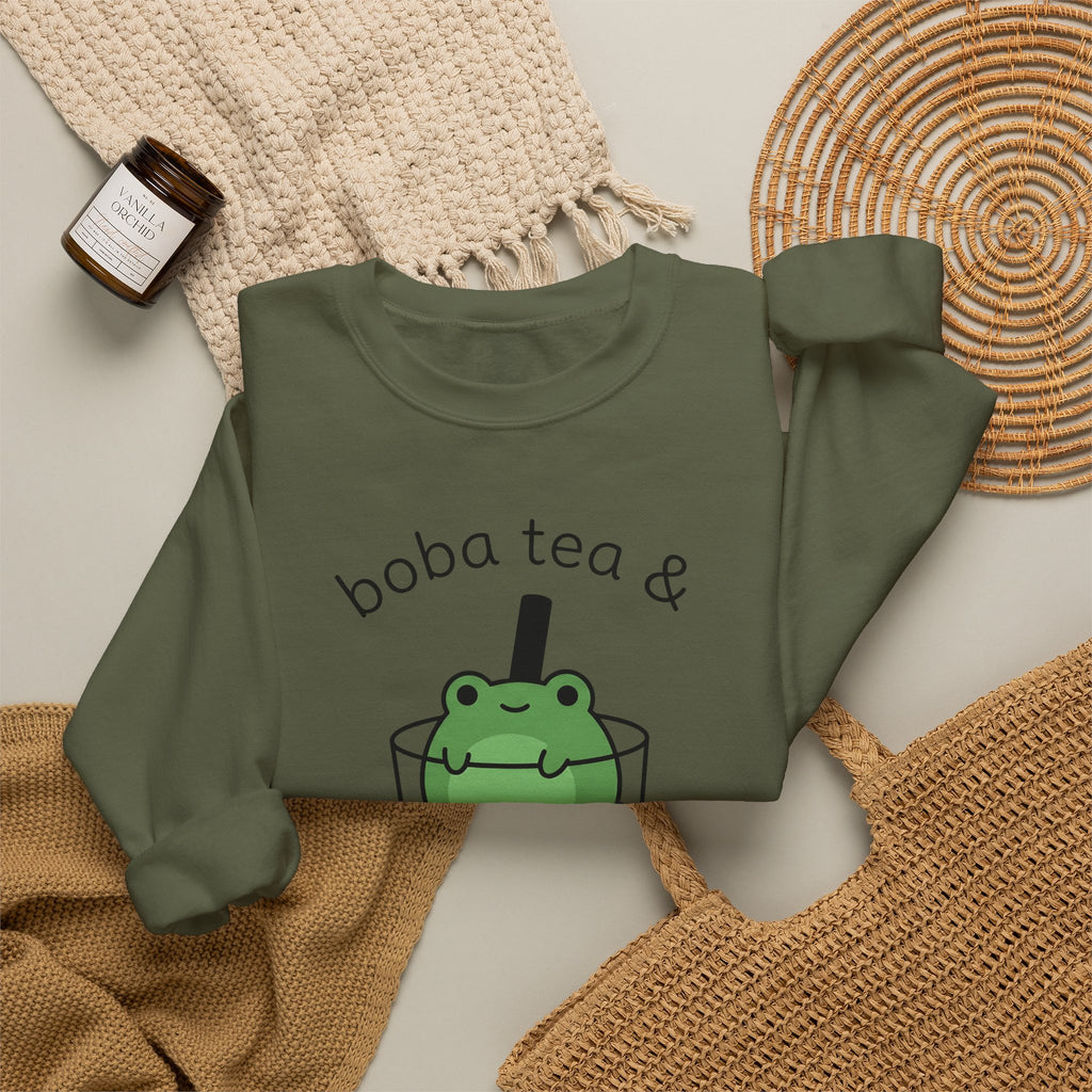 Frog Boba Drink Sweatshirt Drinks Creatures Gift Women Sweet Sweatshirt Boba Sweatshirt Beverage Fan Toad Graphic Sleek Bubble Tea Sweatshirt