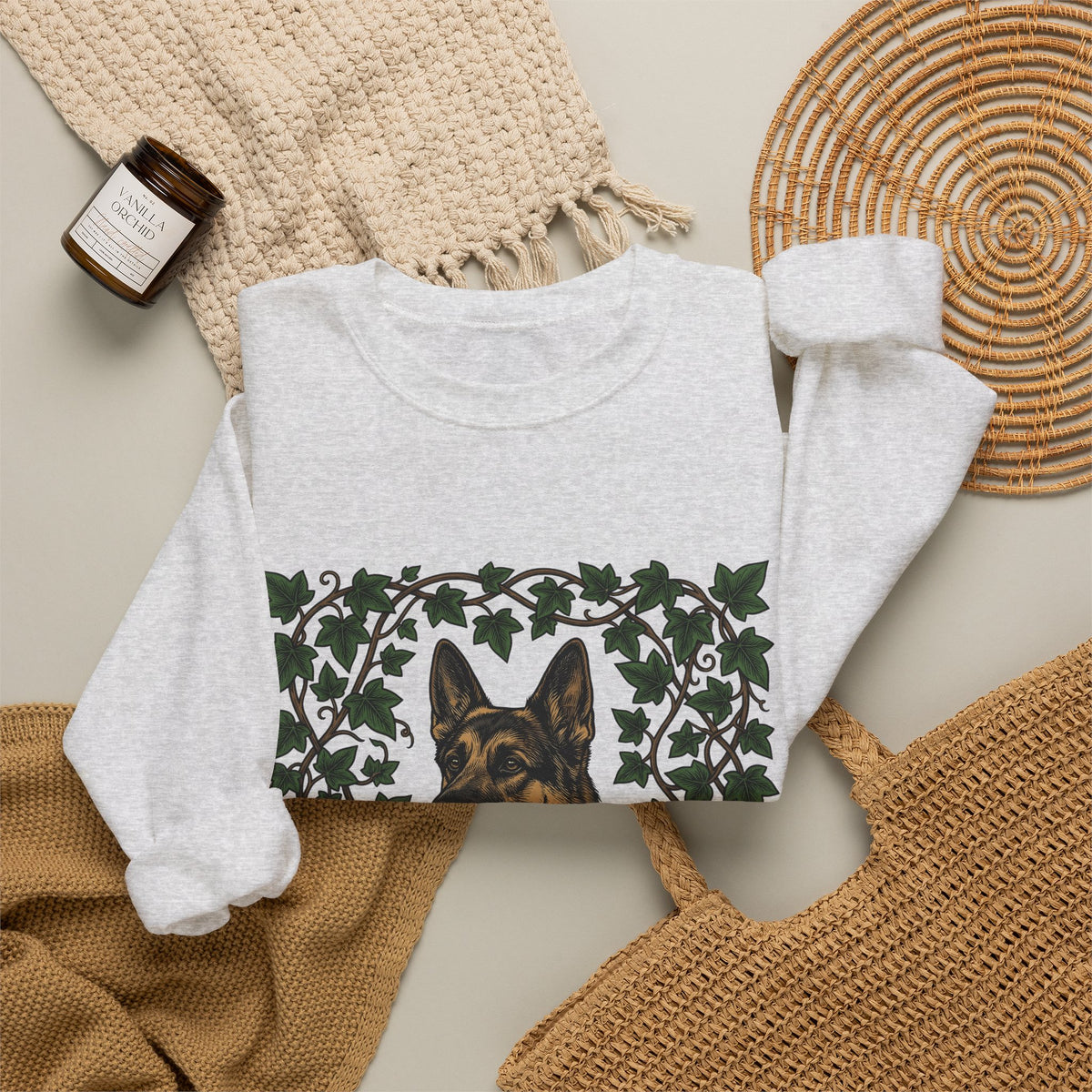 German Shepherd Dog Sweatshirt Dog Outdoors Gift Women Realistic Sweatshirt Alsatian Sweatshirt Dog Fan Shepherd Graphic Sweatshirt Retro Vine Sweatshirt