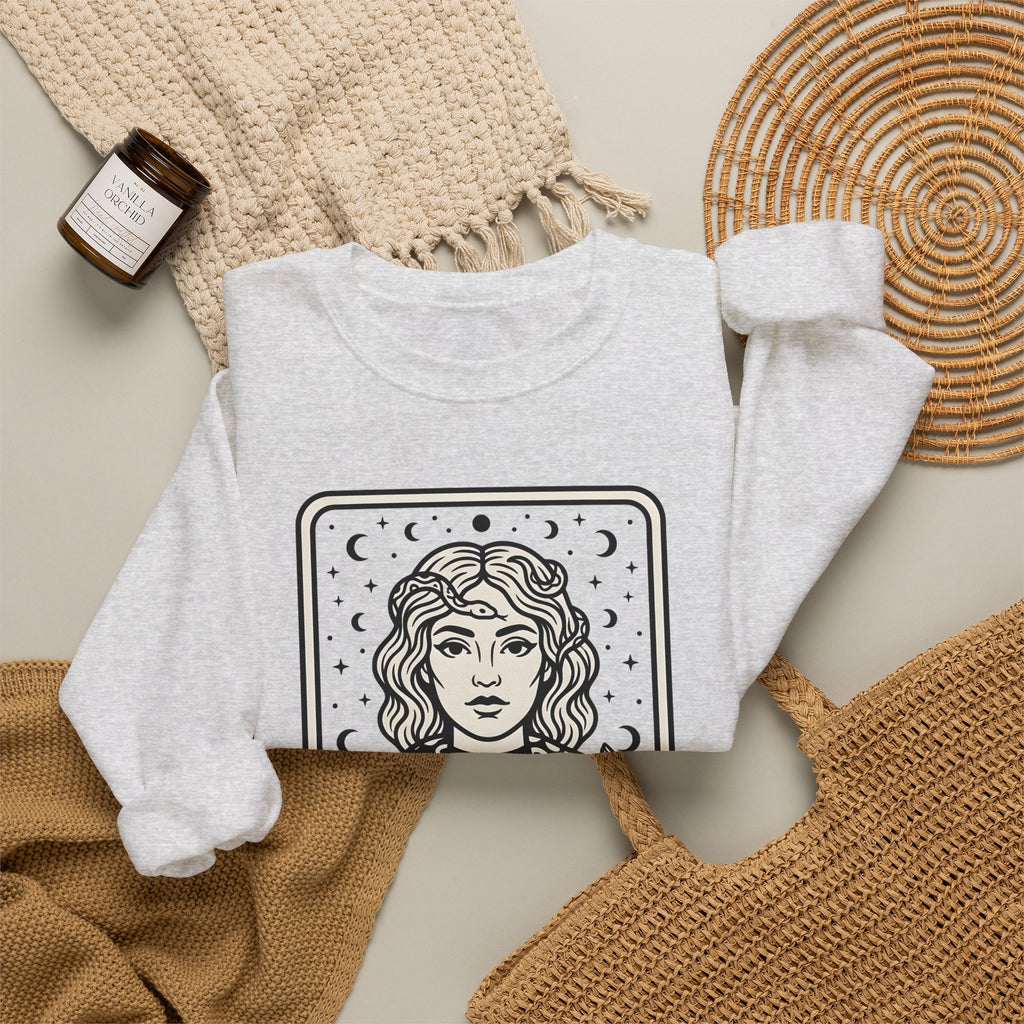 Mystical Female Serpent Sweatshirt Boho Chic Spells Gift Women Oracle Sweatshirt Snake Sweatshirt Bohemian Fan Divination Sweatshirt Magic Graphic Retro Lunar