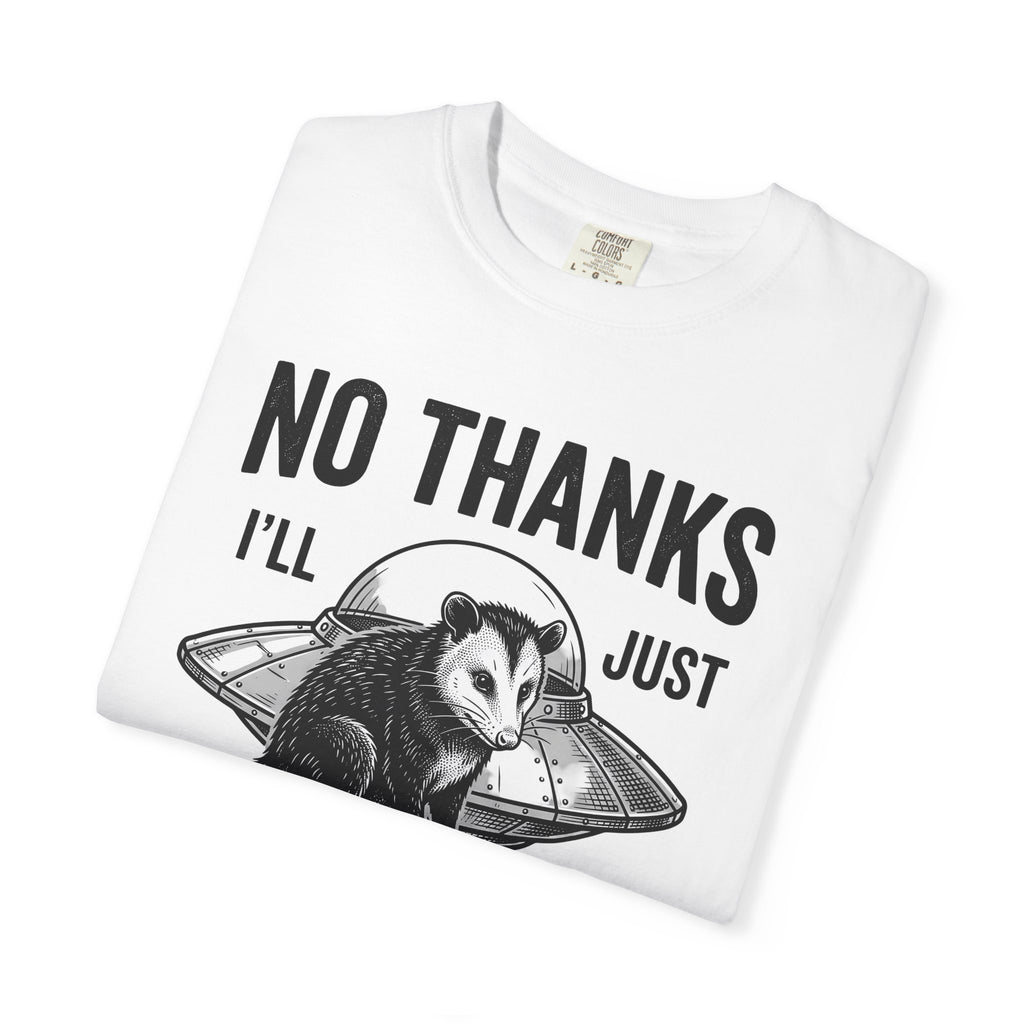 Opossum Ufo T-Shirt Funny Critter Gift Women Sketch T-Shirt Possum Ufo T-Shirt Humor Fan Cartoon T-Shirt Creature Graphic Doodle Alien Ship T-Shirt
