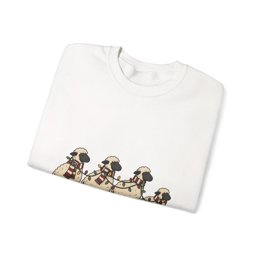 Sheep Herd Sweatshirt Christmas Wildlife Gift Women Lovable Sweatshirt Flock Sweatshirt Xmas Fan Cartoon Sweatshirt Animal Graphic Doodle Festive Lights Sweatshirt