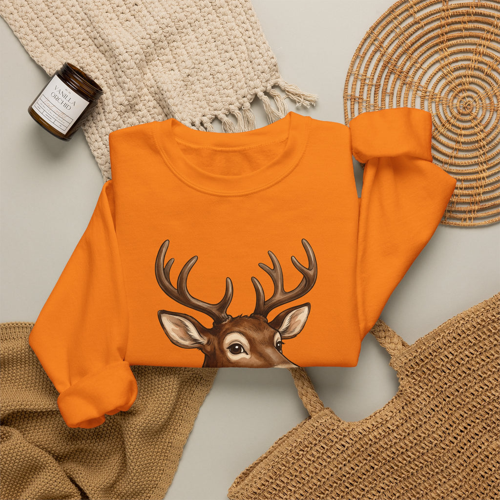 Stag Christmas Fauna Gift Cartoon Deer Xmas Fan Reindeer Hand Painted Holiday Bells Sweatshirt