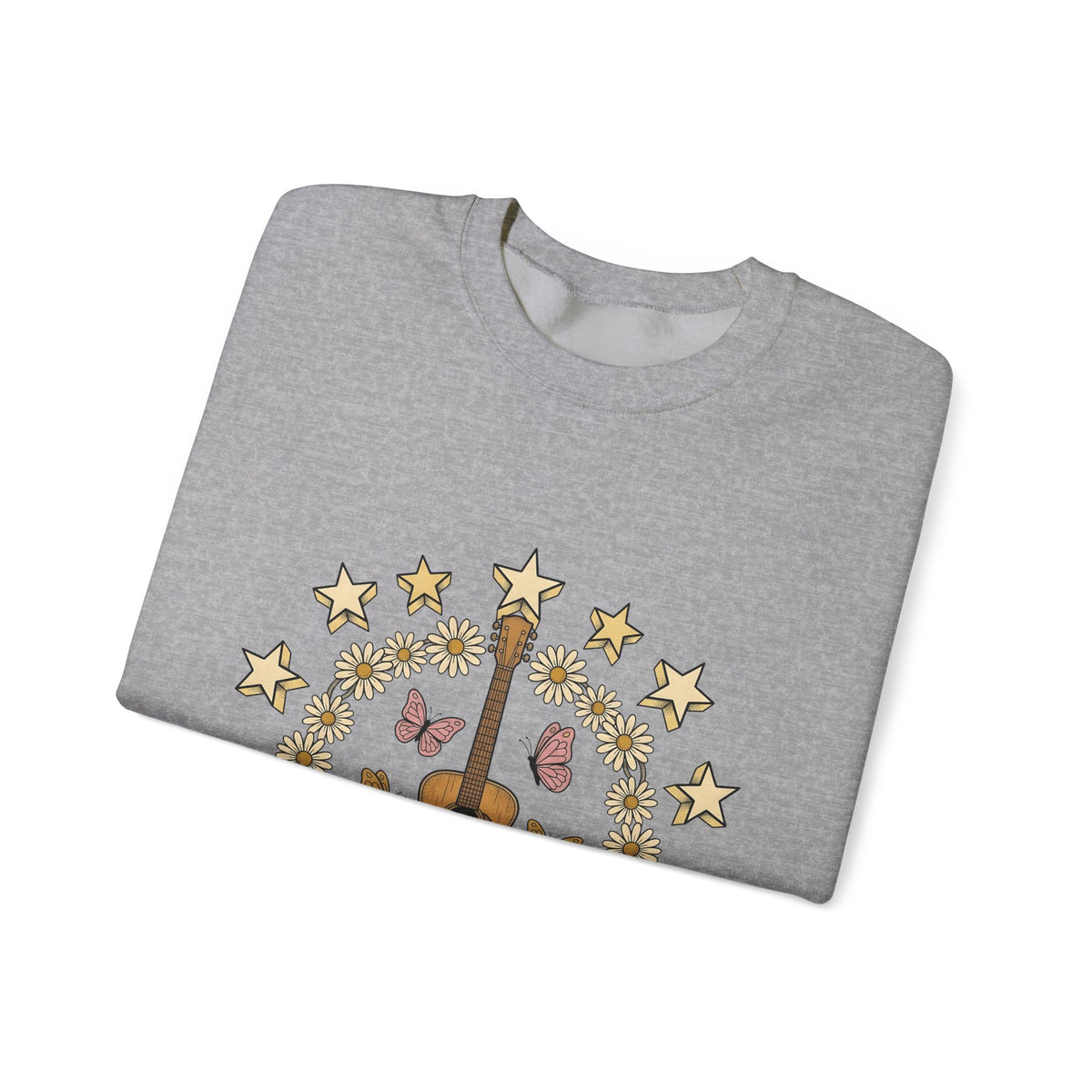 Acoustic Guitar Sweatshirt Cowgirl Music Gift Women Boho Sweatshirt Guitar Sweatshirt Cowboy Fan Boho Chic Sweatshirt Melody Graphic Vintage Daisies Sweatshirt