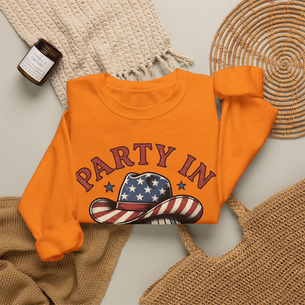Disco Hat Cowboy Sweatshirt 4th Of July Flag Gift Women Distressed Sweatshirt Western Cowboy Sweatshirt Independence Day Fan Vintage Sweatshirt Patriotic