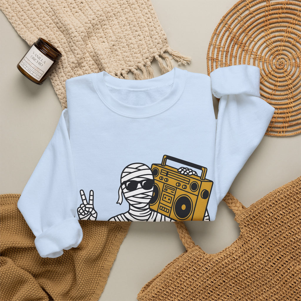 Mummy Boombox Halloween Audio Gift Sketch Wrapped Mummy Horror Fan Monster Drawing Old Sweatshirt