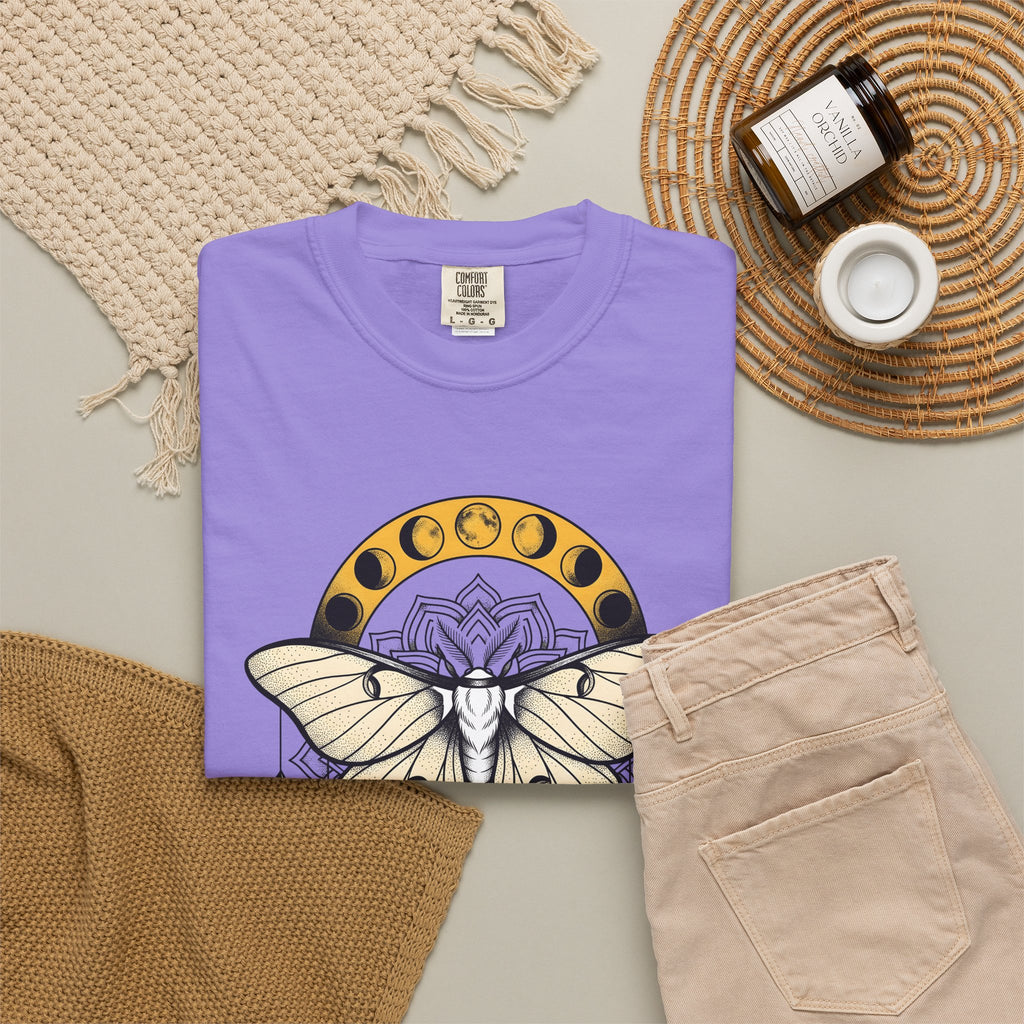 Luna Moth T-Shirt Boho Chic Mystical Gift Women Mandala T-Shirt Moon Moth T-Shirt Hippie Fan Sacred T-Shirt Spiritual Graphic Line Art Moon Phases