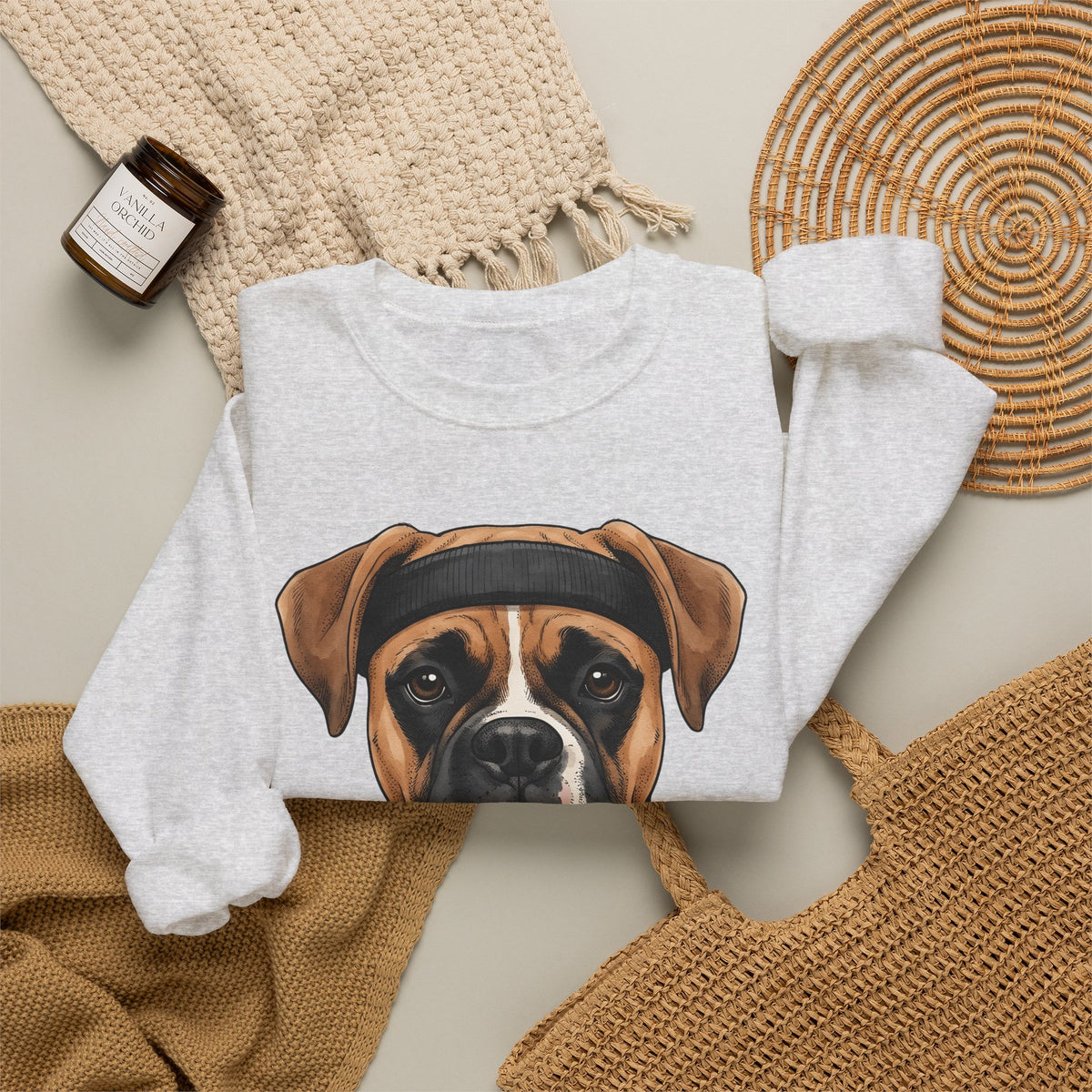 Boxer Puppy Sweatshirt Dog Apparel Gift Women Cartoon Sweatshirt Puppy Sweatshirt Dog Fan Canine Sweatshirt Clothing Graphic Line Art Pullover Sweatshirt
