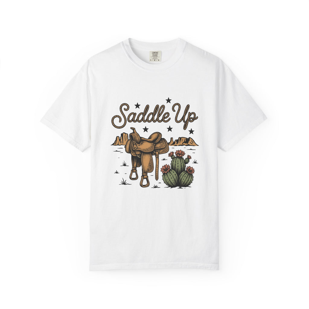 Leather Saddle T-Shirt Cowgirl Ranch Gift Women Distressed T-Shirt Saddle T-Shirt Cowboy Fan Saddlery T-Shirt Farm Graphic Line Art Succulent