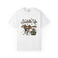Leather Saddle T-Shirt Cowgirl Ranch Gift Women Distressed T-Shirt Saddle T-Shirt Cowboy Fan Saddlery T-Shirt Farm Graphic Line Art Succulent