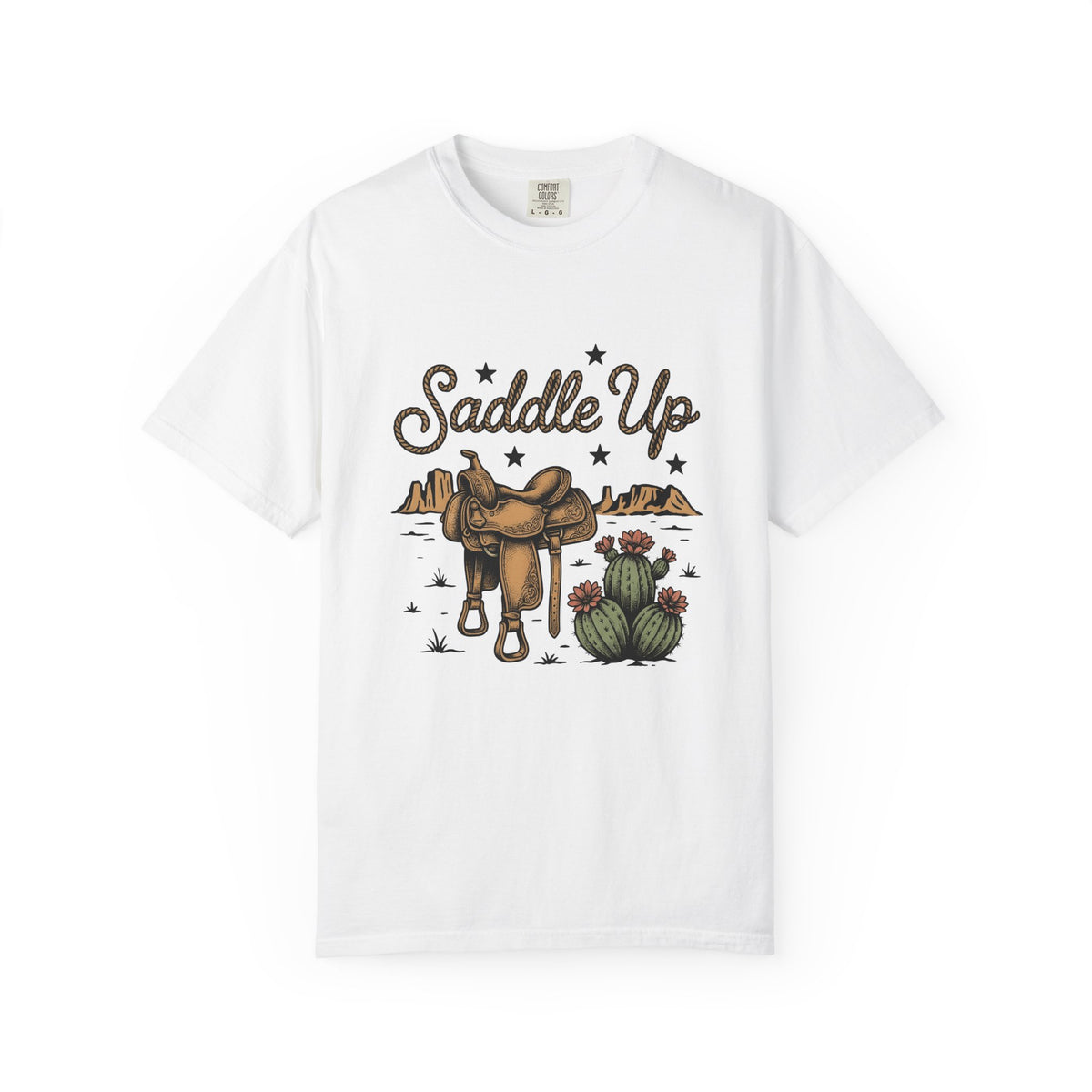 Leather Saddle T-Shirt Cowgirl Ranch Gift Women Distressed T-Shirt Saddle T-Shirt Cowboy Fan Saddlery T-Shirt Farm Graphic Line Art Succulent