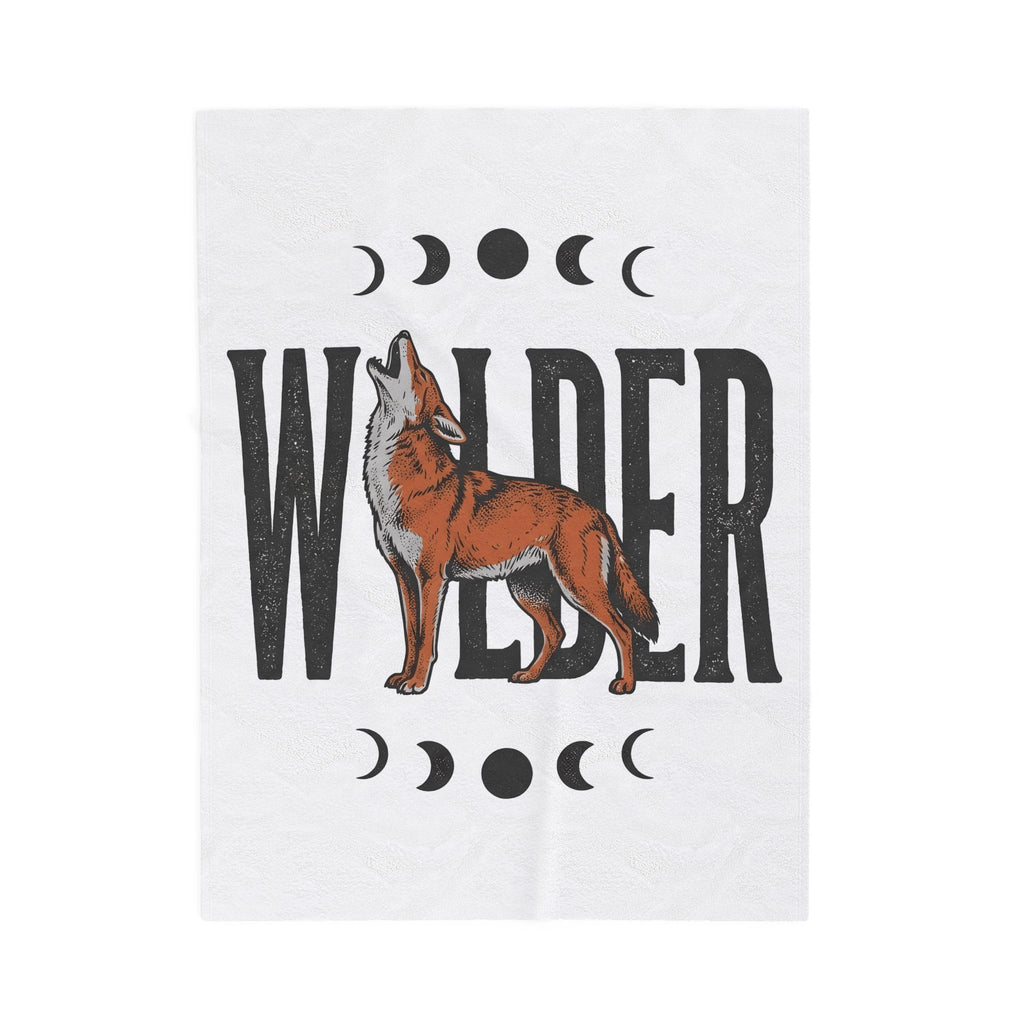 Howling Wolf Blanket Boho Chic Nature Gift Women Vintage Blanket Wolf Blanket Bohemian Fan Retro Blanket Environmental Graphic Hand Drawn Moon
