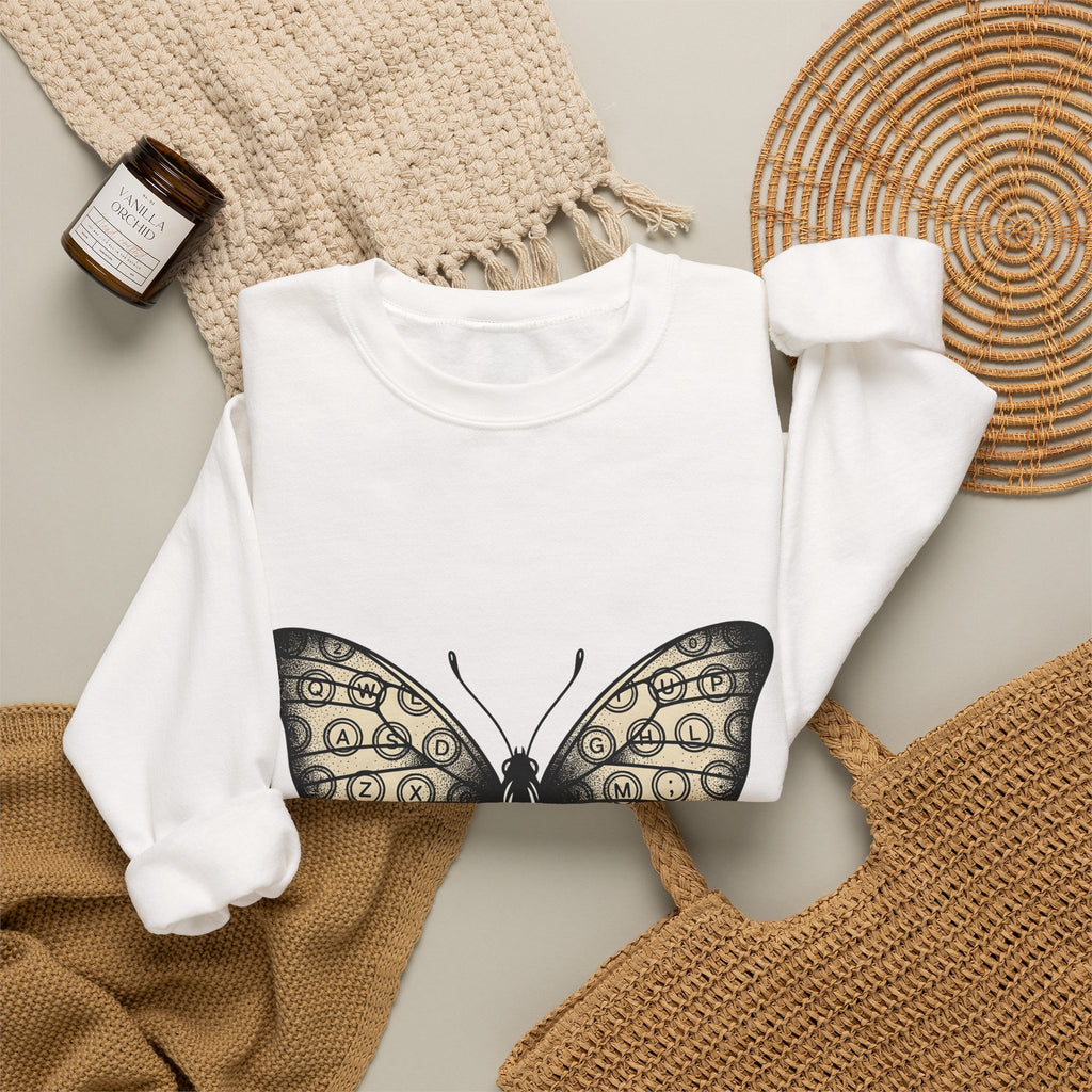 Butterfly Design Sweatshirt Moms Environment Gift Women Sketch Sweatshirt Butterfly Sweatshirt Motherhood Fan Illustration Graphic Cartoon Keyboard Keys