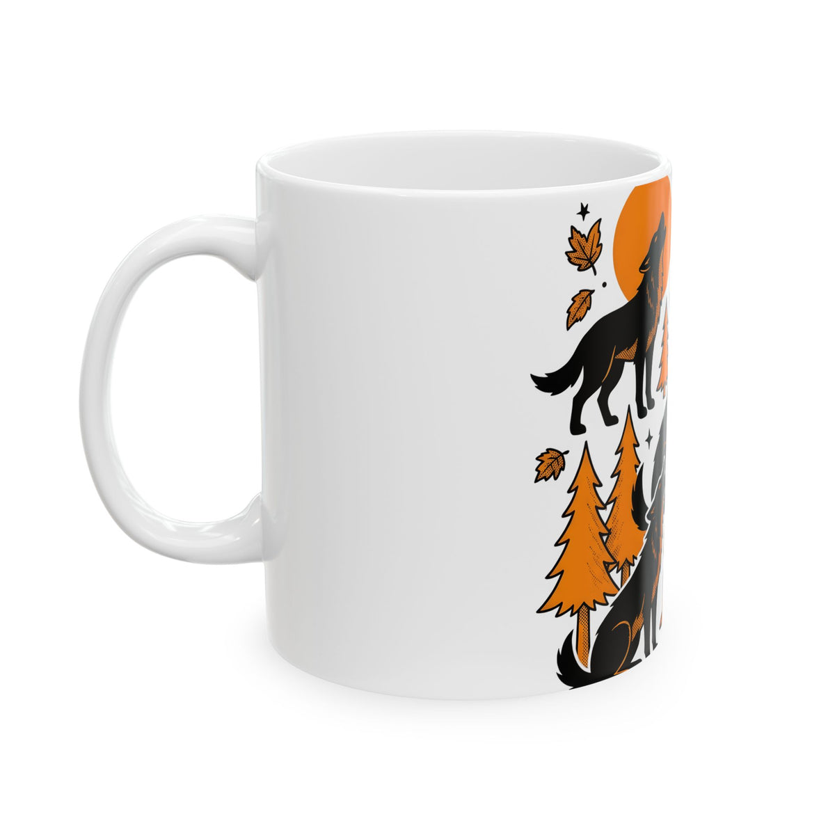 Wolf Crew Mug Halloween Fauna Gift Women Minimalist Mug Wolf Pack Mug Horror Fan Werewolf Mug Wildlife Graphic Sketch Bats Flying