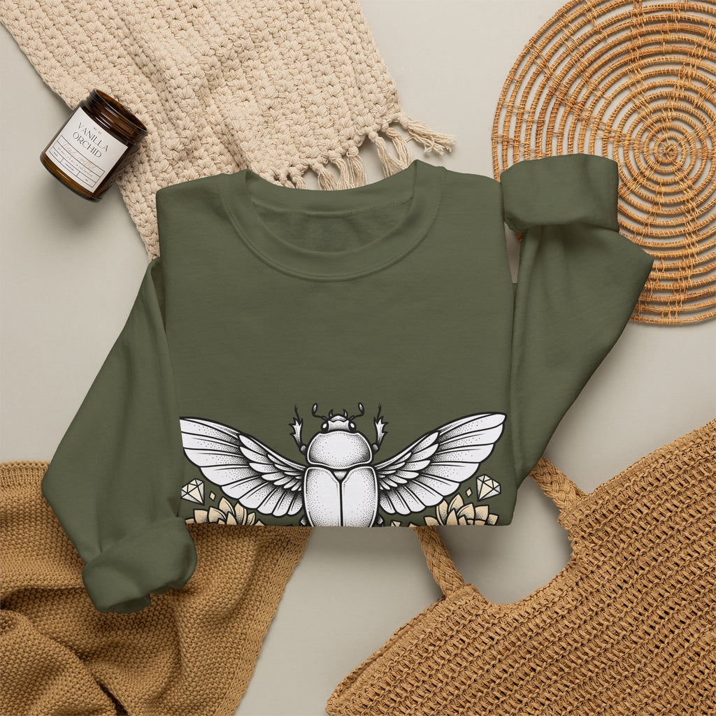 Scarab Bug Sweatshirt Boho Chic Wildlife Gift Women Sketch Sweatshirt Beetle Sweatshirt Hippie Fan Hand Drawn Sweatshirt Wildlife Graphic Modern Cactus Flowers