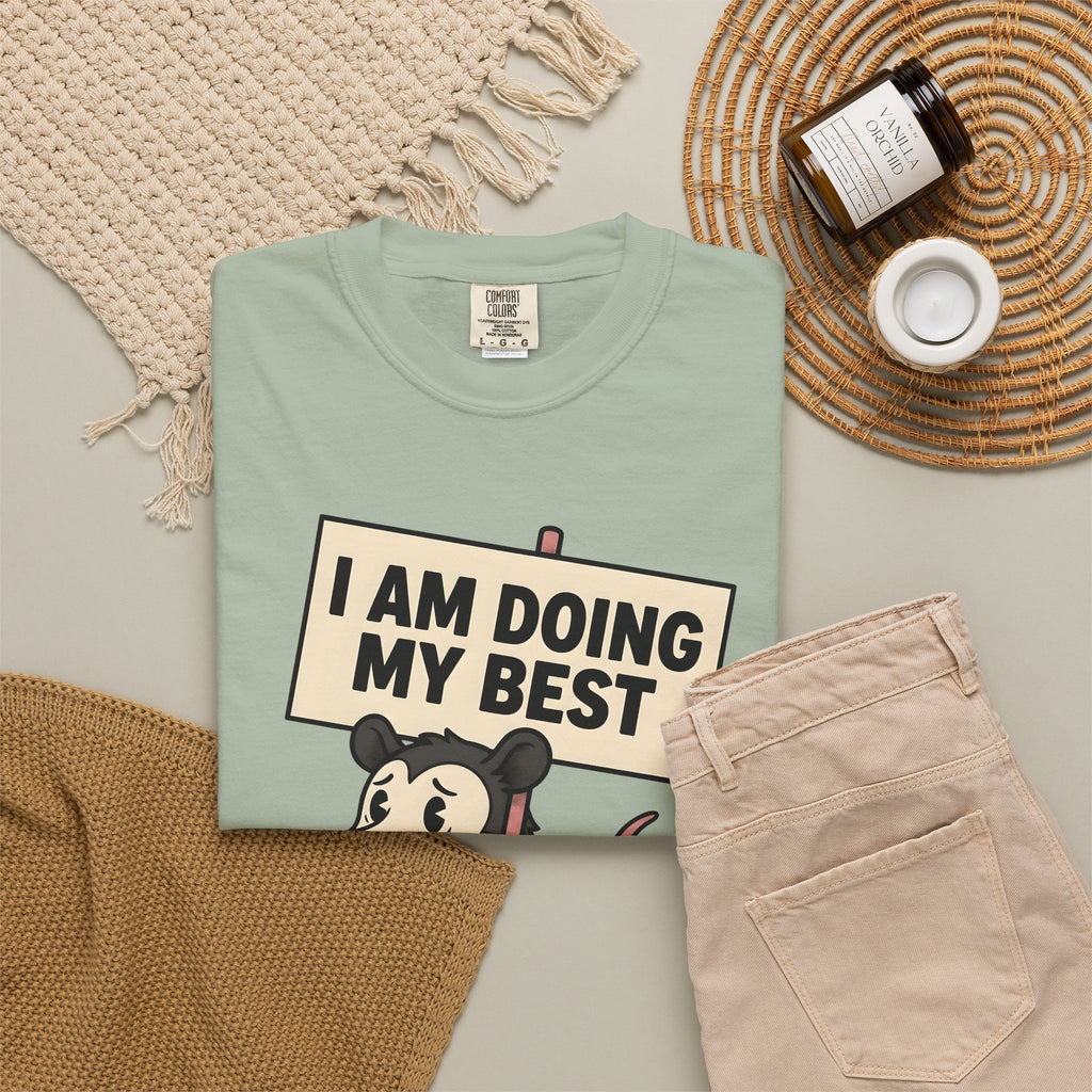 Possum Drawing T-Shirt Funny Creatures Gift Women Animated T-Shirt Opossum T-Shirt Humor Fan Cartoon T-Shirt Animal Graphic Doodle Demonstration