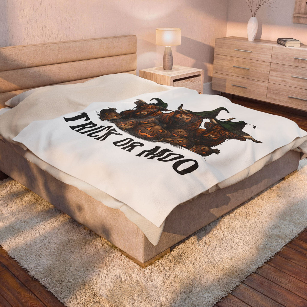 Scottish Cow Blanket Halloween Country Gift Women Retro Blanket Cow Blanket Horror Fan Vintage Blanket Rural Graphic Sketch Gourd Blanket