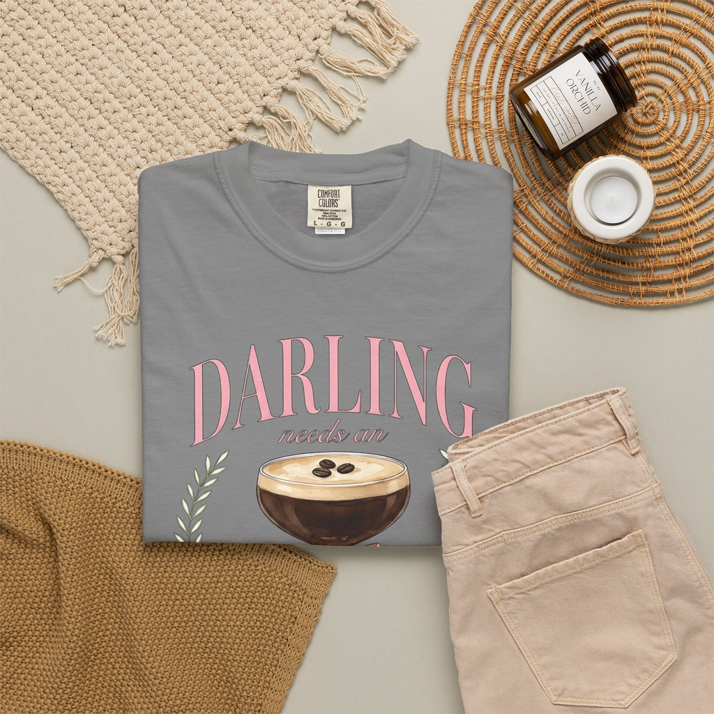 Espresso Martini T-Shirt Coffee Cocktail Gift Women Watercolor T-Shirt Martini T-Shirt Coffee Fan Cocktail Design T-Shirt Hand Drawn Pink Bow