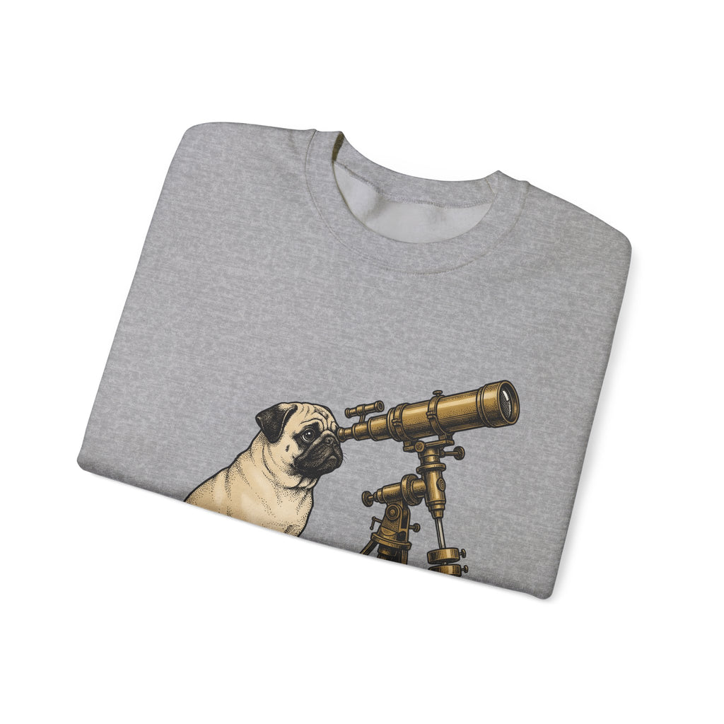 Pug Puppy Sweatshirt Dog Space Gift Women Retro Sweatshirt Puppy Sweatshirt Dog Fan Canine Sweatshirt Vintage Graphic Astronomy Illustration Sketch Binoculars