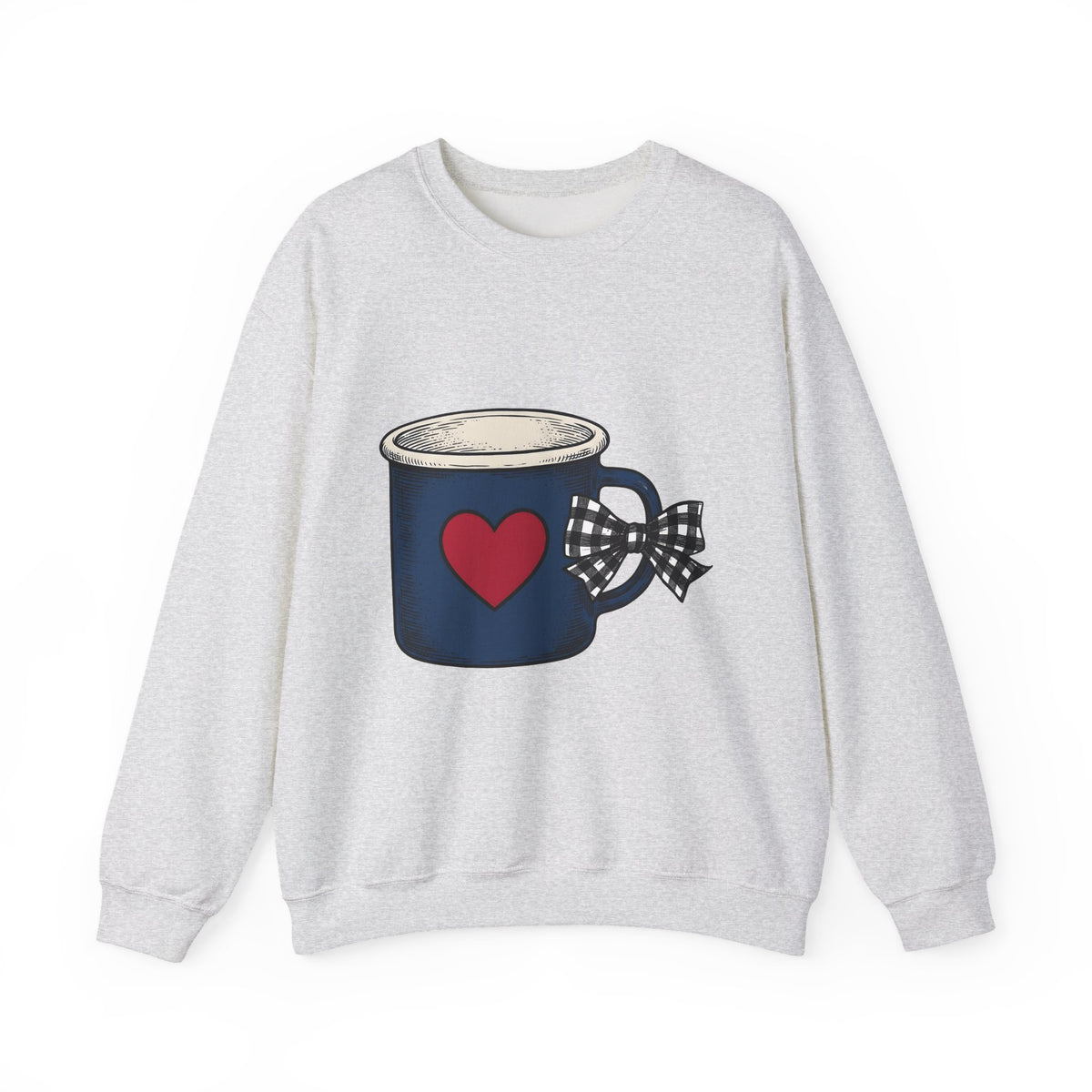 Heart Mug Holiday Coffee Gift Hand Drawn Mug Christmas Fan Coffee Cup Vintage Plaid Sweatshirt