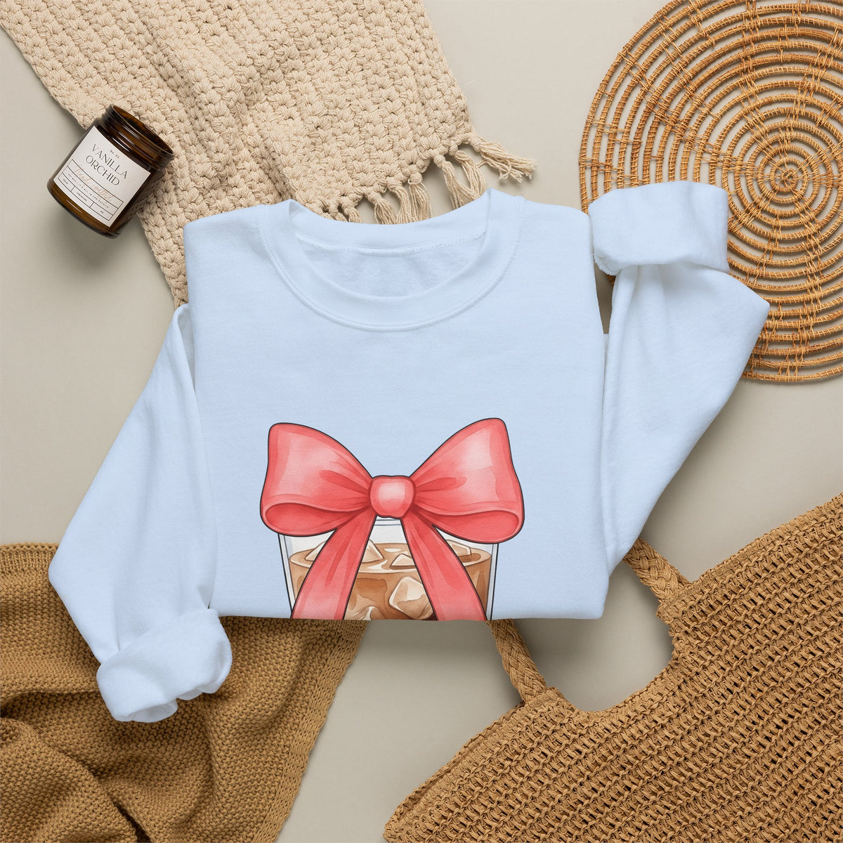 Iced Coffee Sweatshirt Coffee Mom Gift Women Watercolor Sweatshirt Cold Brew Sweatshirt Coffee Fan Watercolour Sweatshirt Mother Graphic Hand Drawn Pink Bow