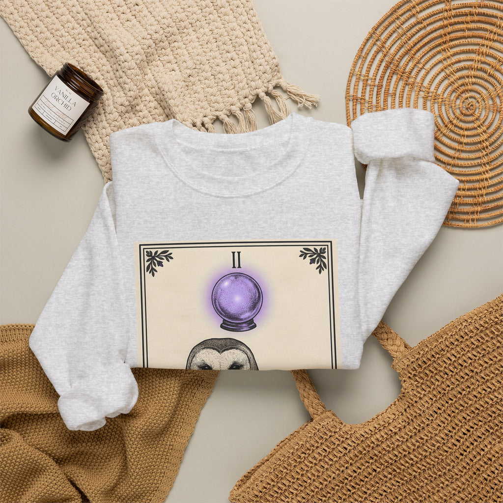 Barn Owl Sweatshirt Boho Chic Magic Gift Women Oracle Sweatshirt Owl Sweatshirt Bohemian Fan Mystic Sweatshirt Magical Graphic Hand Drawn Glass Sphere Sweatshirt