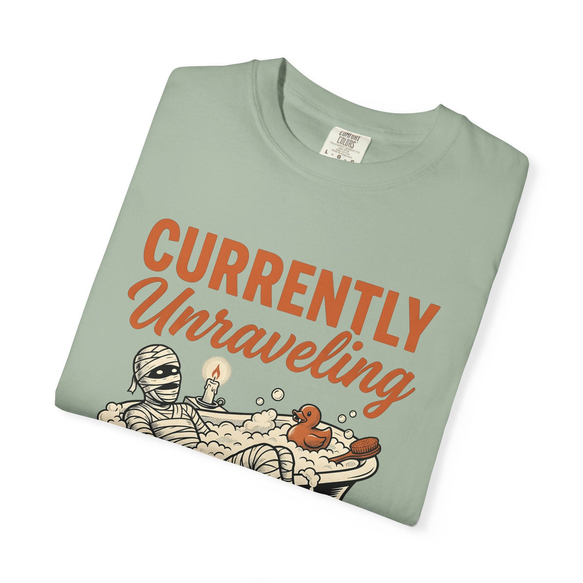 Mummy Bathtub T-Shirt Halloween Humor Gift Women Comic T-Shirt Wrapped Mummy T-Shirt Spooky Fan Cartoon T-Shirt Funny Graphic Vintage Rubber Duck