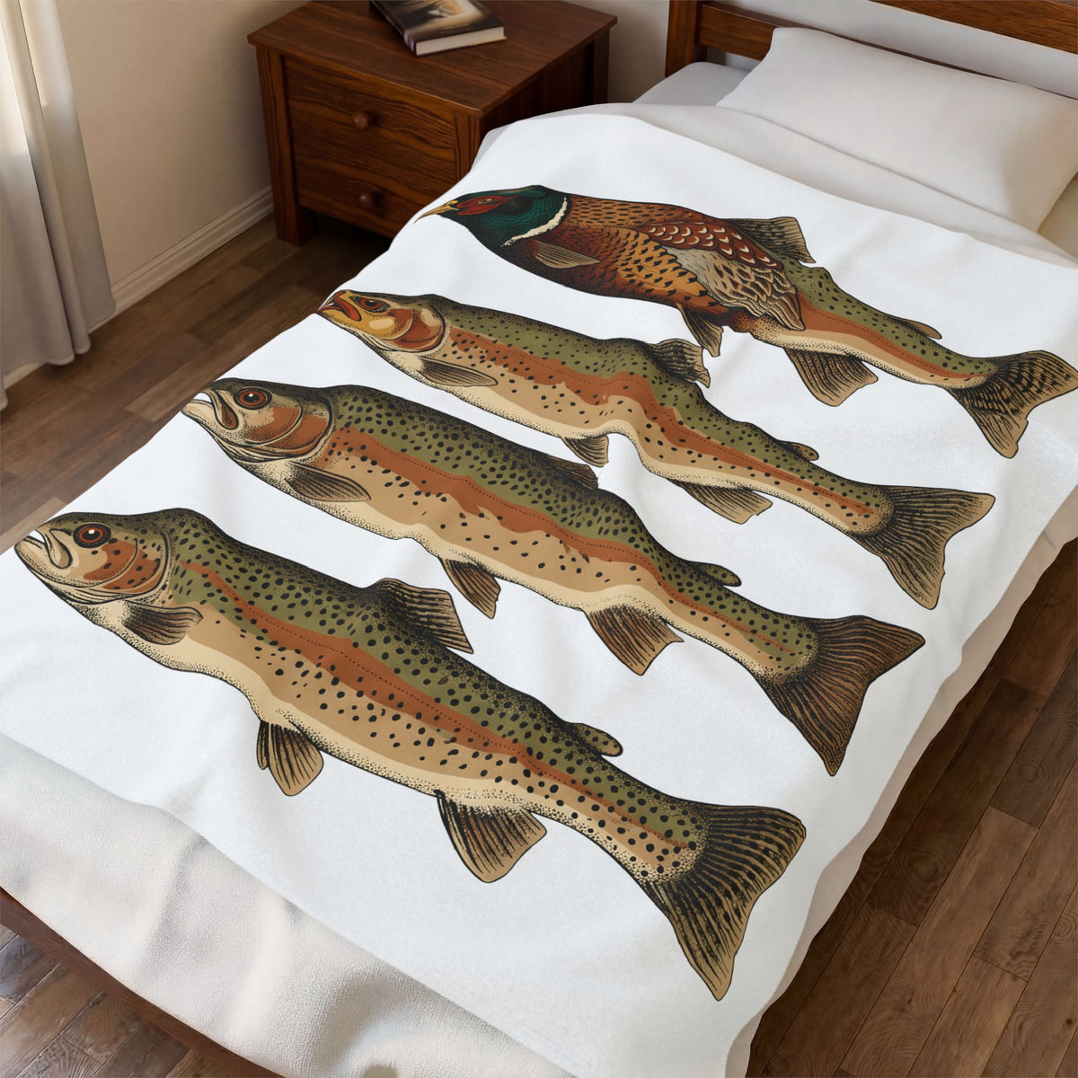 Rainbow Trout Fishing Animals Gift Retro Trout Angler Fan Vintage Wildlife Sketch Game Blanket