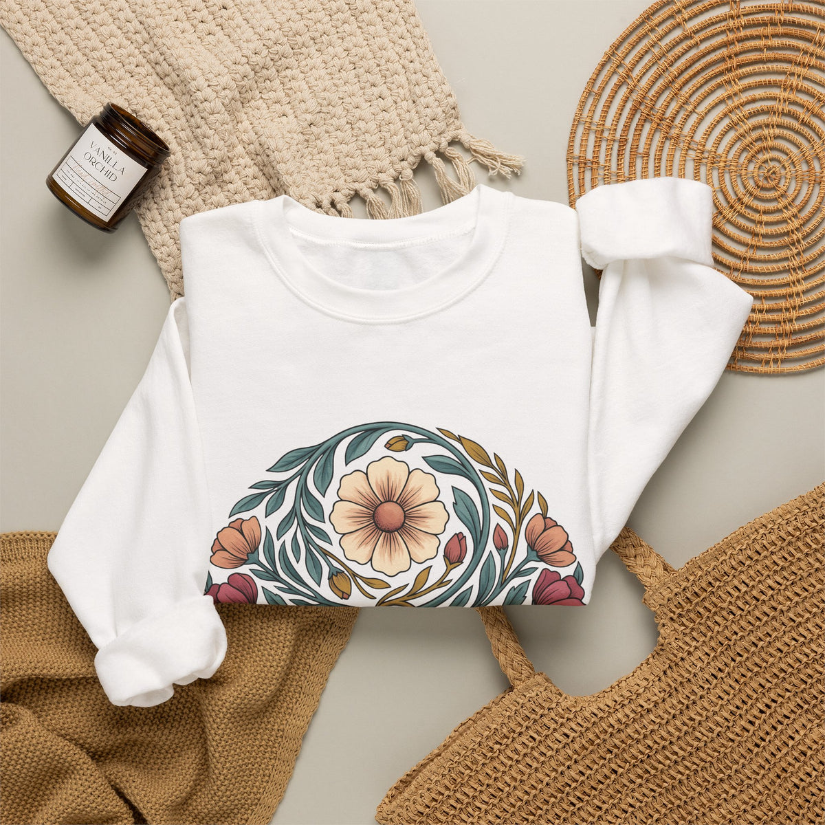 Floral Mandala Sweatshirt St. Valentine's Day Botanical Gift Women Boho Sweatshirt Mandala Sweatshirt Valentine Fan Hippie Sweatshirt Floral Graphic Vintage