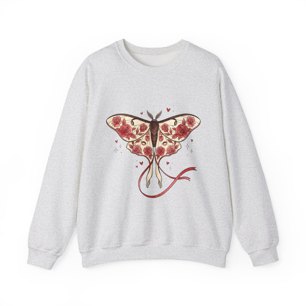Moth Rose Sweatshirt St. Valentine's Day Floral Gift Women Boho Sweatshirt Rose Sweatshirt Valentine Fan Bohemian Sweatshirt Floral Graphic Tattoo Ribbon