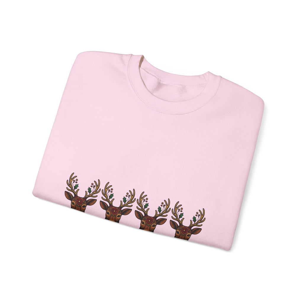 Reindeer Head Holiday Christmas Gift Folk Caribou Christmas Fan Primitive Xmas Vintage Holly Sweatshirt