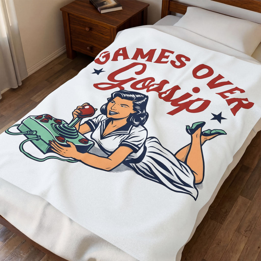 Retro Video Girl Blanket Gamer Comedy Gift Women Retro Blanket Pixel Art Blanket Gamer Fan Vintage Blanket Humor Graphic Hand Drawn Arcade Stick