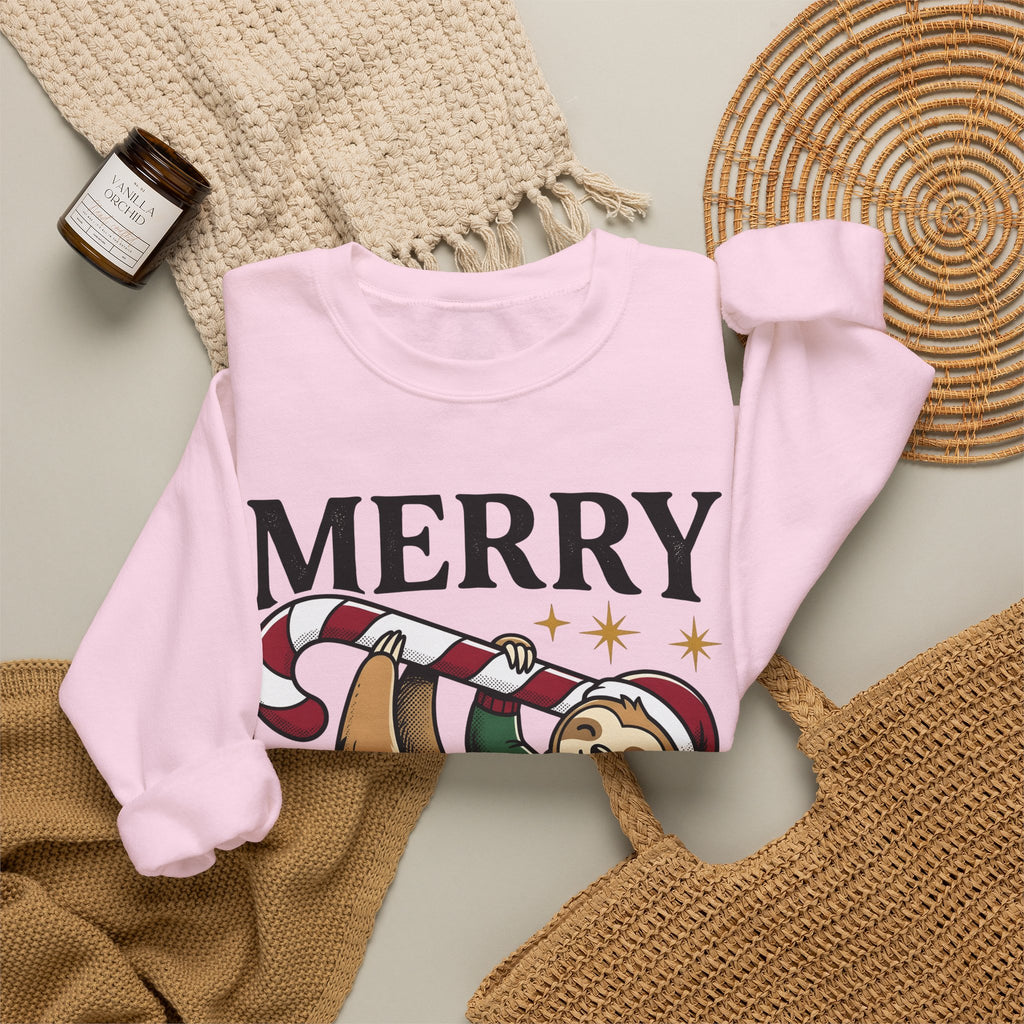 Sloth Festive Cane Sweatshirt Christmas Critter Gift Women Doodle Sweatshirt Sloth Sweatshirt Xmas Fan Hand Drawn Sweatshirt Creature Graphic Nostalgic Box
