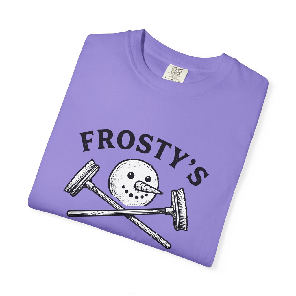 Snowman Face T-Shirt Christmas Exercise Gift Women Old School T-Shirt Frosty T-Shirt Xmas Fan Retro T-Shirt Fitness Graphic Outline Brush Broom