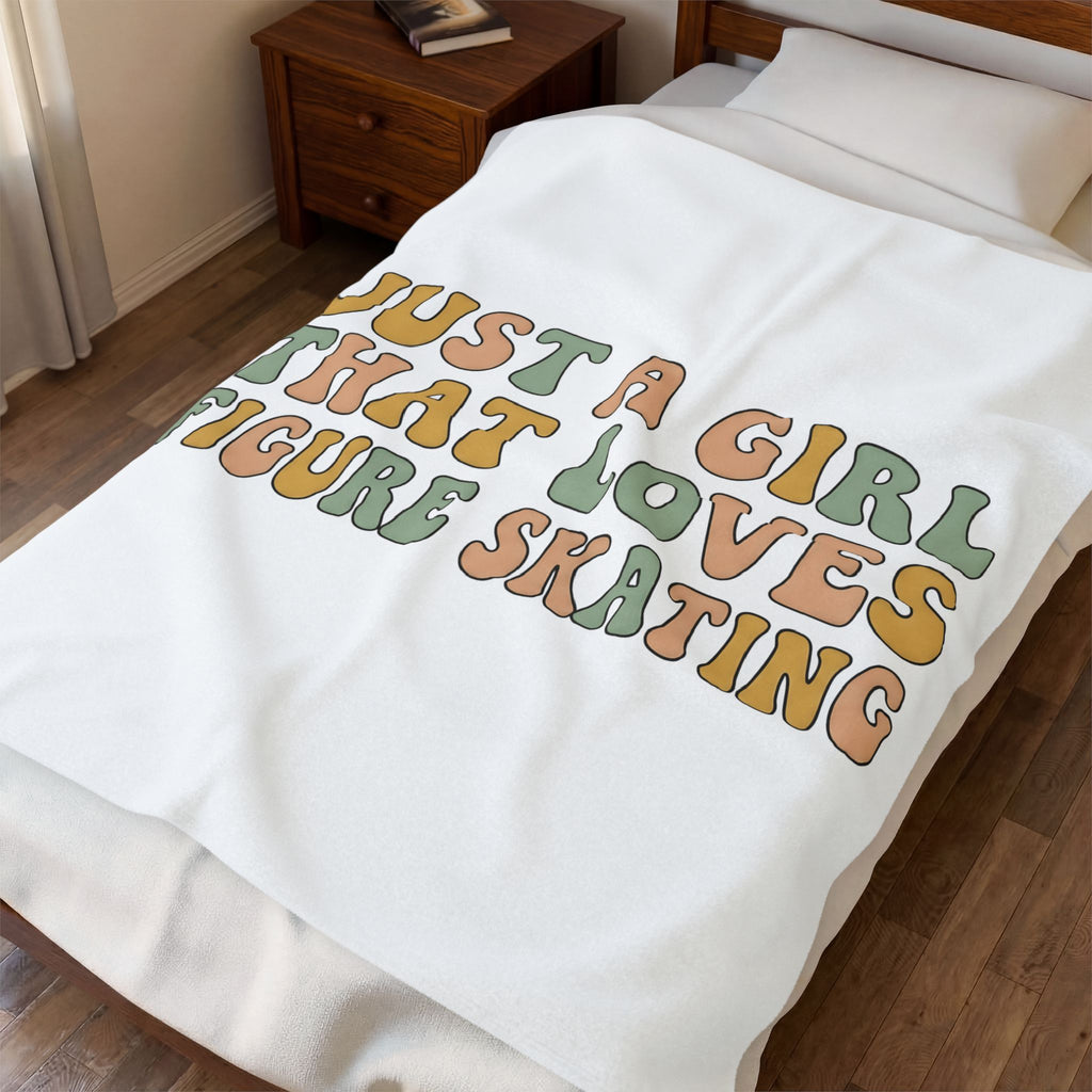 Classic Fun Font Blanket Figure Skating Sport Gift Women Cheerful Blanket Typography Blanket Skater Enthusiast Happy Blanket Athletic Graphic