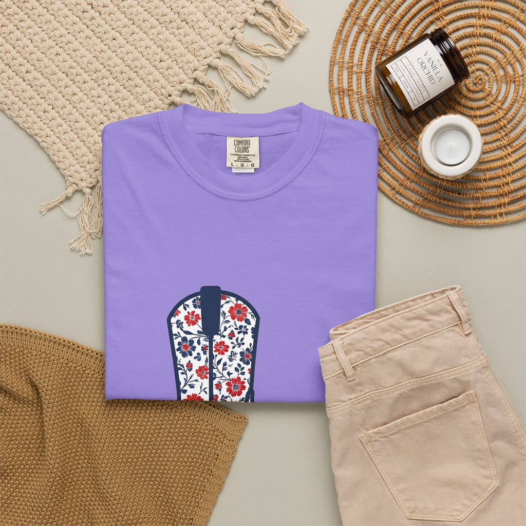 Western Boot America 4Th Of July Cowboy Gift Flower Boot Patriot Fan Floral Rodeo T-Shirt