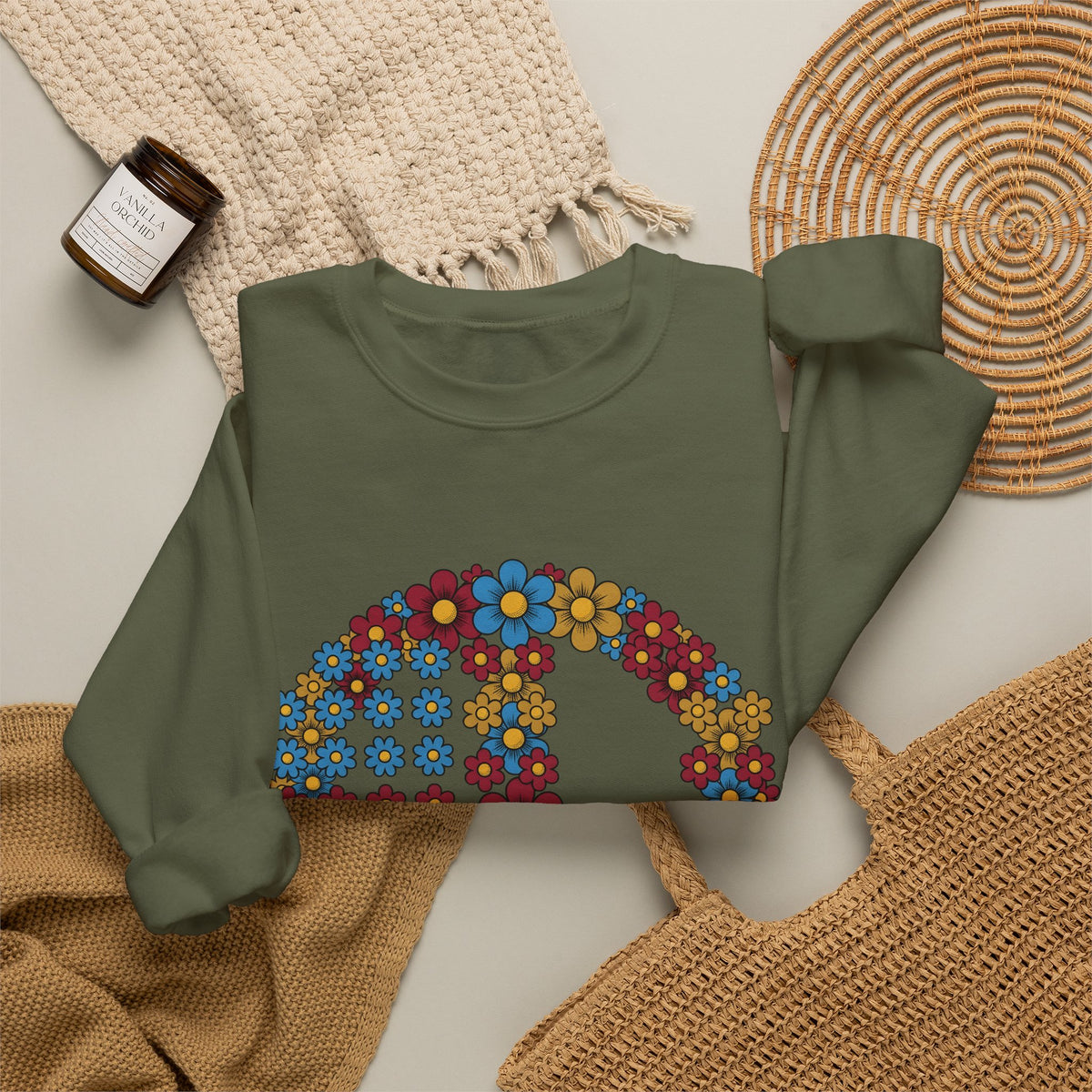 Peace Symbol Flower Sweatshirt N Symbol Gift Women Hippie Sweatshirt Peace Sign Sweatshirt Nature Enthusiast Bohemian Sweatshirt Iconic Graphic Retro Chamomile