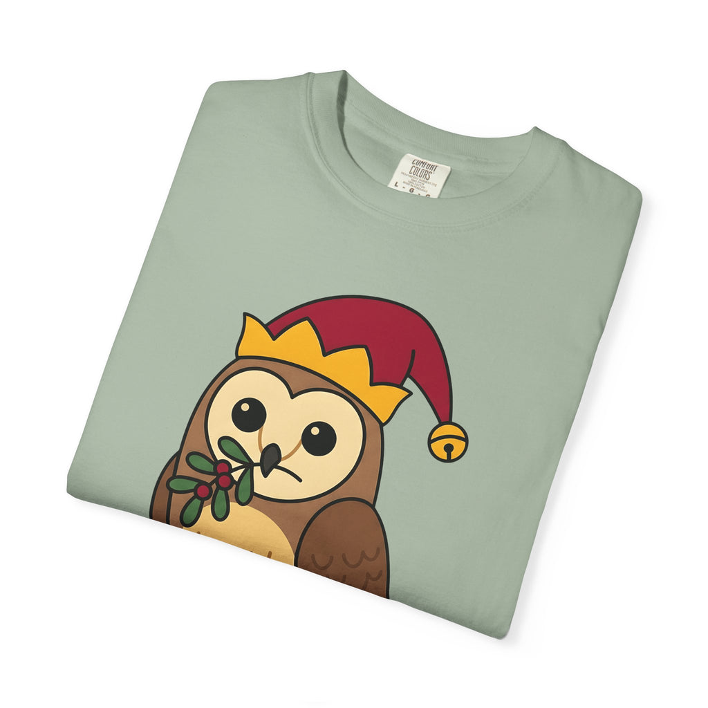 Owl Print T-Shirt Christmas Fauna Gift Women Playful T-Shirt Owl T-Shirt Christmas Fan Hoot Graphic Wildlife Illustration Fun Pine T-Shirt